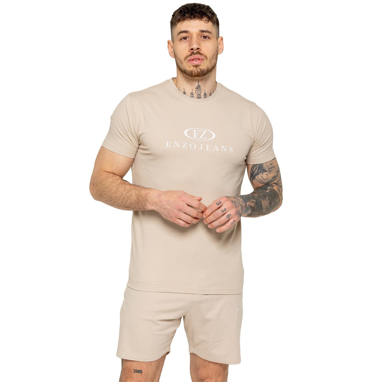 Enzo Mens T-Shirt Athletic Casual Slim Fit Cotton Stretch Crew Neck Top