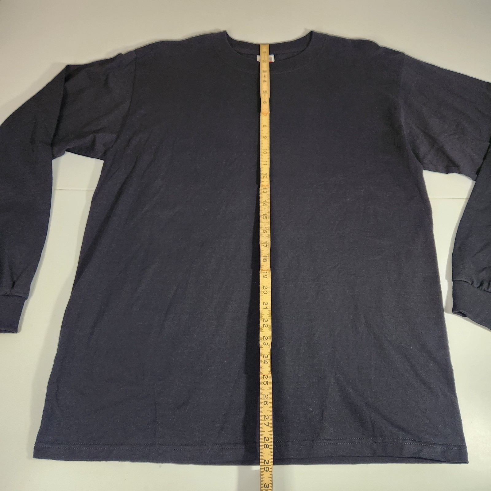Anvil Men’s Large Heavyweight Black Long Sleeve T-Shirt Ribbed Cuffs / Crew Neck