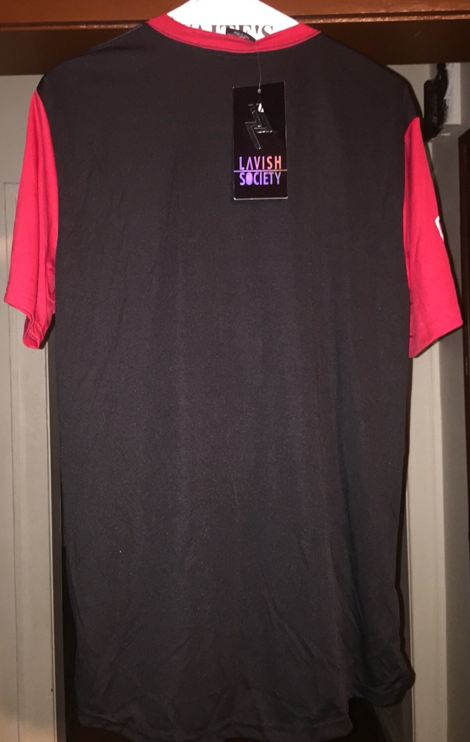 Lavish Society Men’s XL Metallic Foil Print Red Racing Jersey Shirt T-Shirt NWT