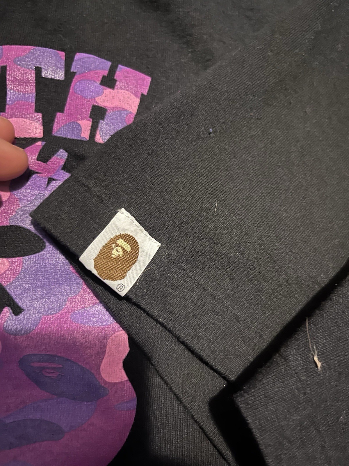 A Bathing Ape BAPE Black College Logo Ape Head Graphic Tee Crew Neck XXL