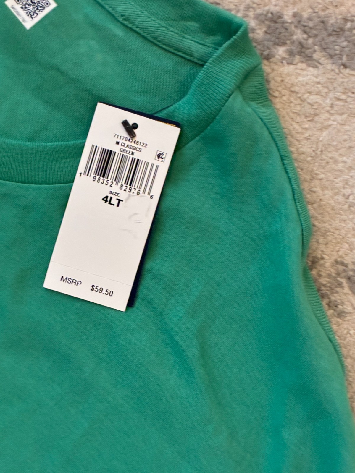 NWT Men’s 4LT Polo Ralph Lauren Big & Tall Green Crew-Neck Pocket Shirt 4XL-T