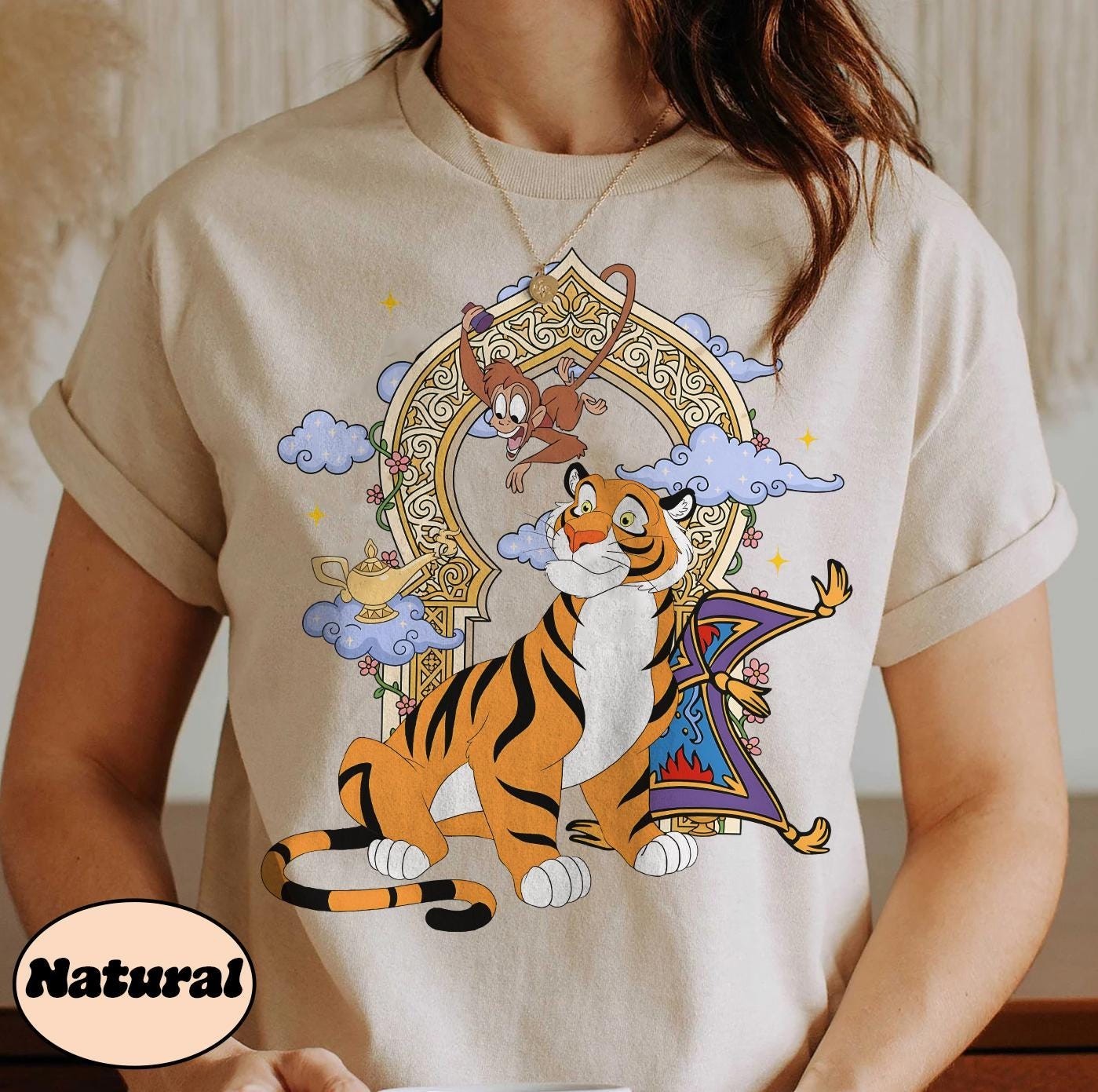 Retro Aladdin Friends Shirt, Rajah Tiger and Abu Monkey Tee