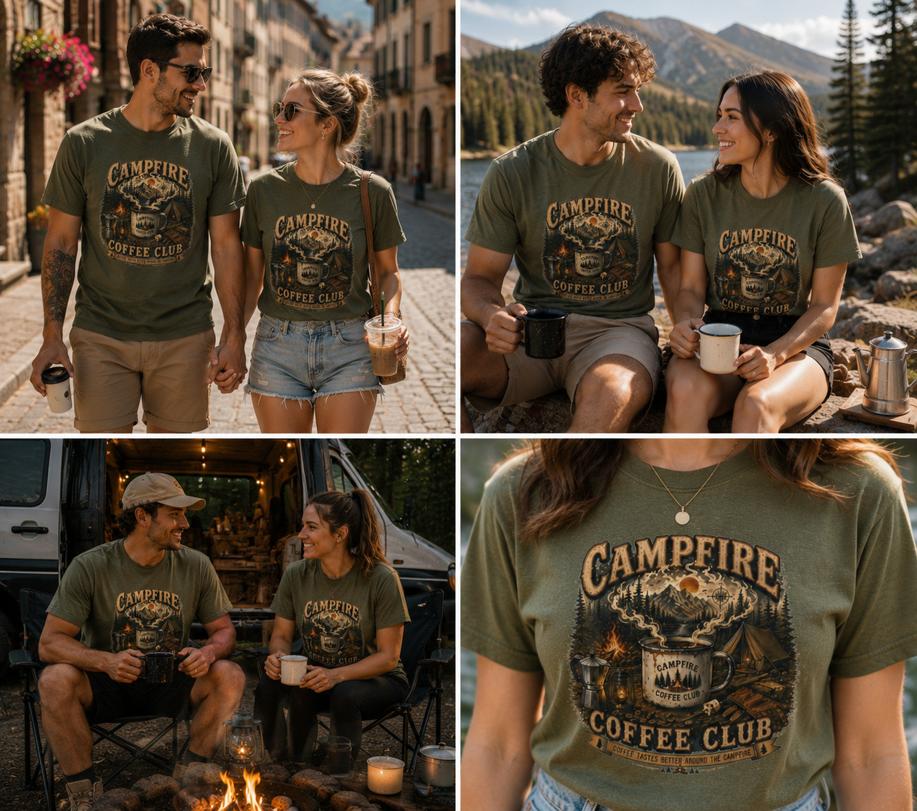 Campfire Coffee Club Shirt, Camping Coffee Lover Tee, Outdoor Camper Gift
