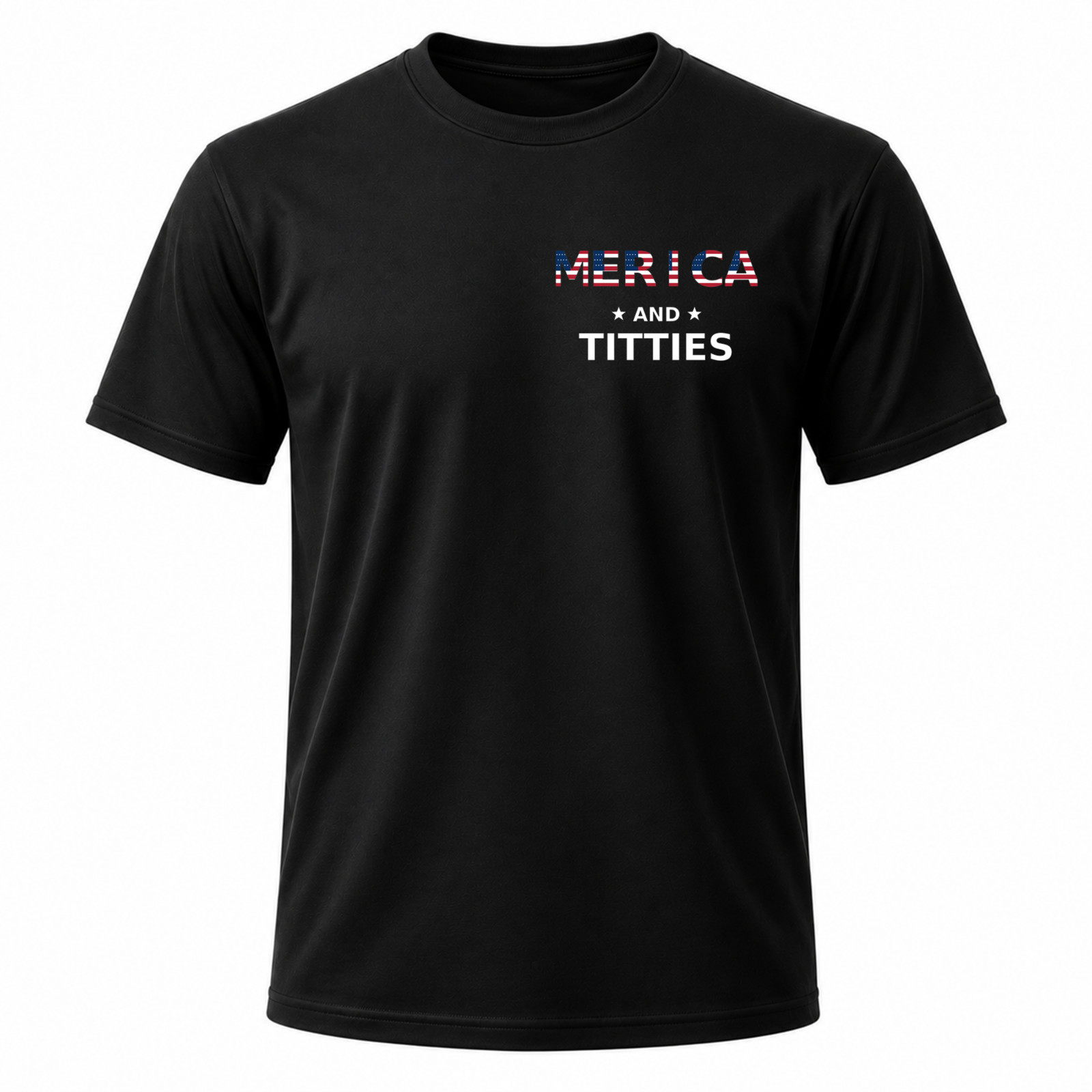 Merica and Titties Funny US Flag Black Graphic T-Shirt