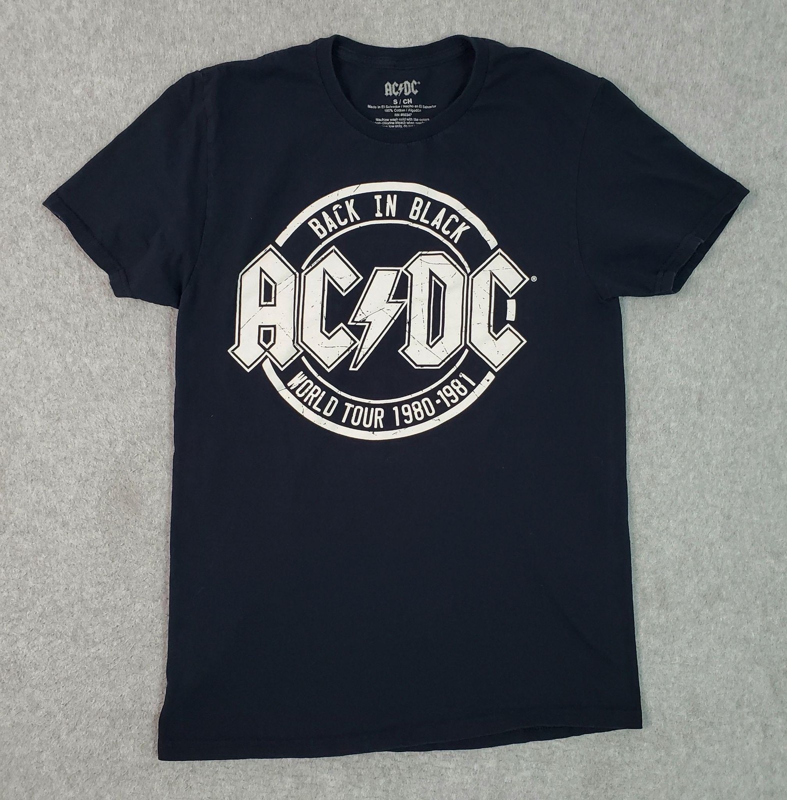 AC/DC Shirt Mens Small Black Back In Black World Tour 1980-1981 Graphic Tee