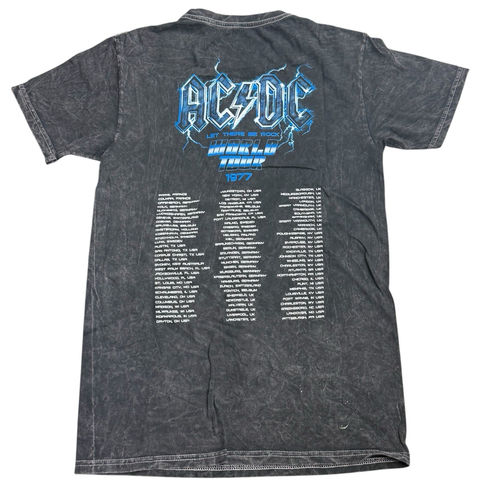 AC/DC World Tour 1977 Band T Shirt Mens Small NWT Acid Wash Graphic Rock Tee