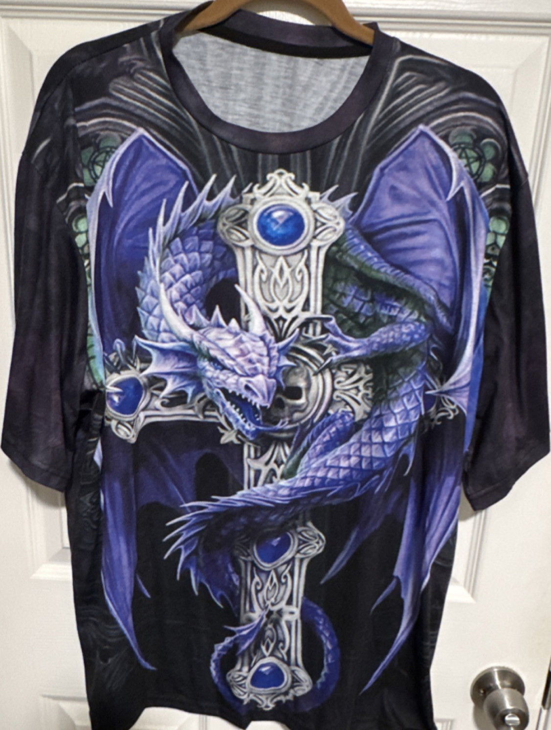 Men’s Black Purple Blue Dragon Graphic T-Shirt 3XL Crew Neck Short Sleeve