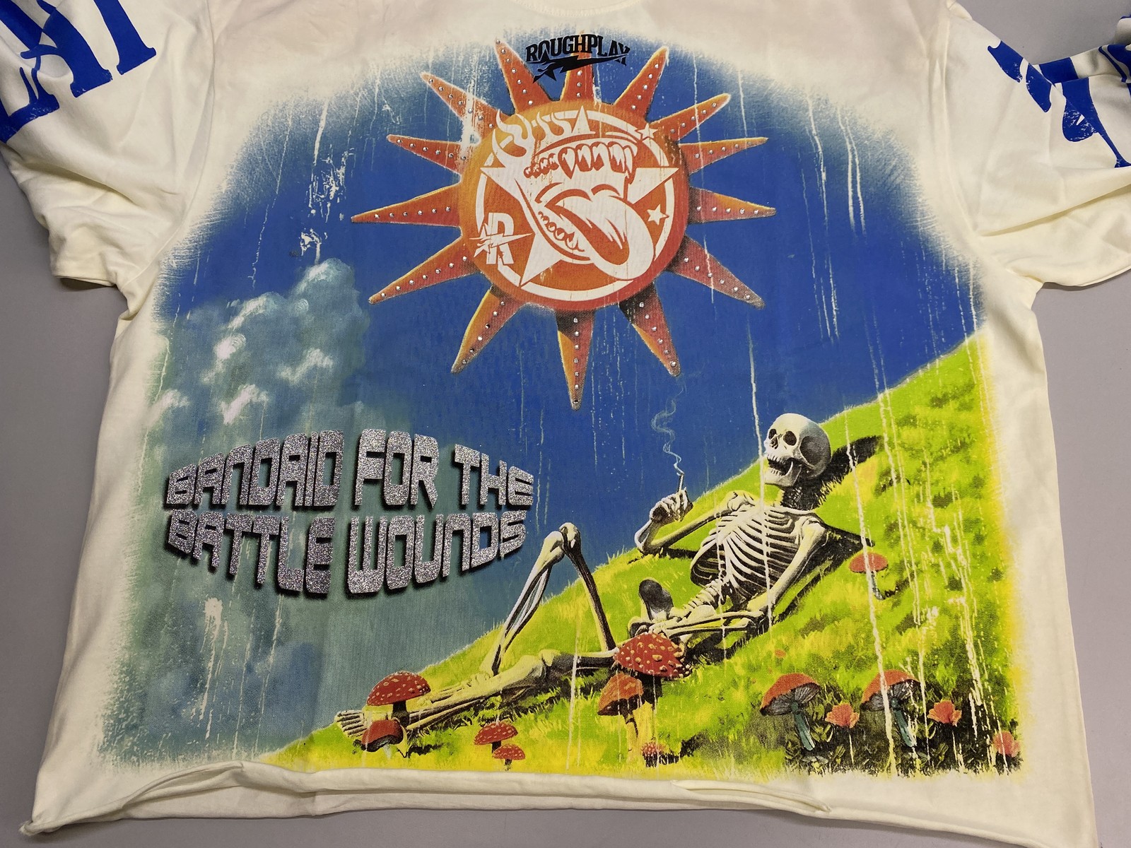 RoughPlay Unisex T-Shirt Beige/Multi Size L SunShower Long Sleeve Graphic Print