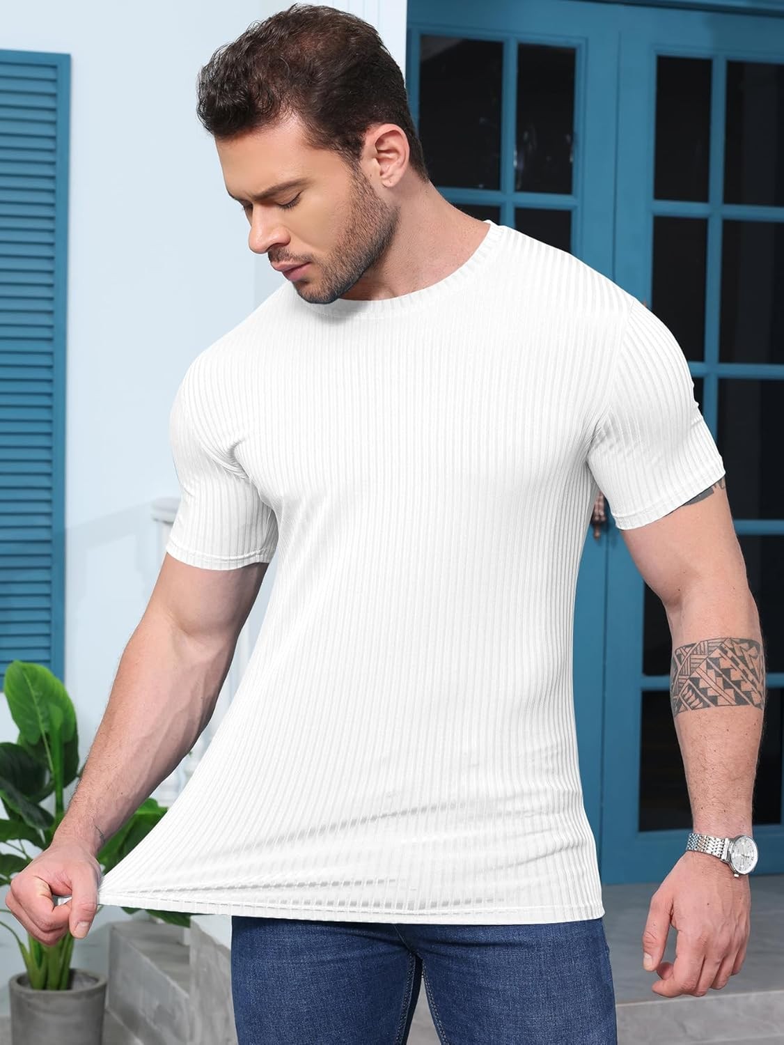 Mens Casual Slim Fit T Shirt Gym Muscle Crew Neck Short Sleeve Pullover Tops Tee