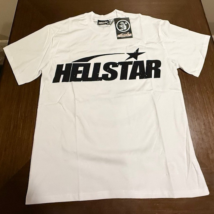 Hellstar Men’s Graphic Logo Crew Neck Short Sleeve Cotton T-Shirt White/Black M