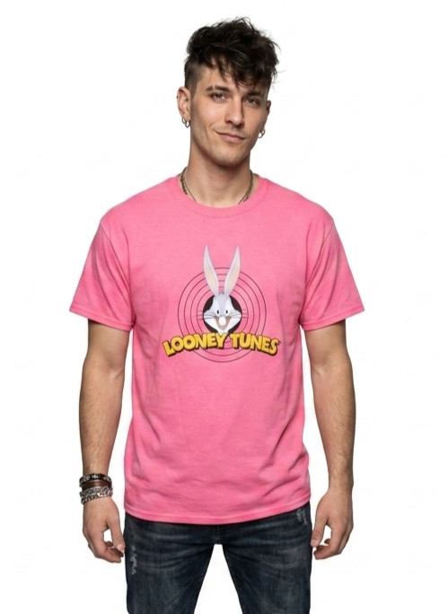 Looney Tunes Mens Bugs Bunny Pink Retro Bullseye Graphic Shirt New L, XL