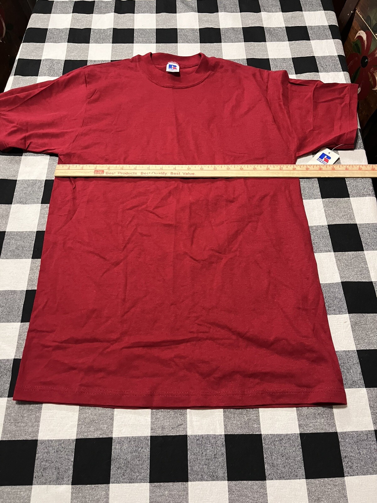 Russell Athletic Maroon Blank T-Shirt Size M USA Made Burgundy
