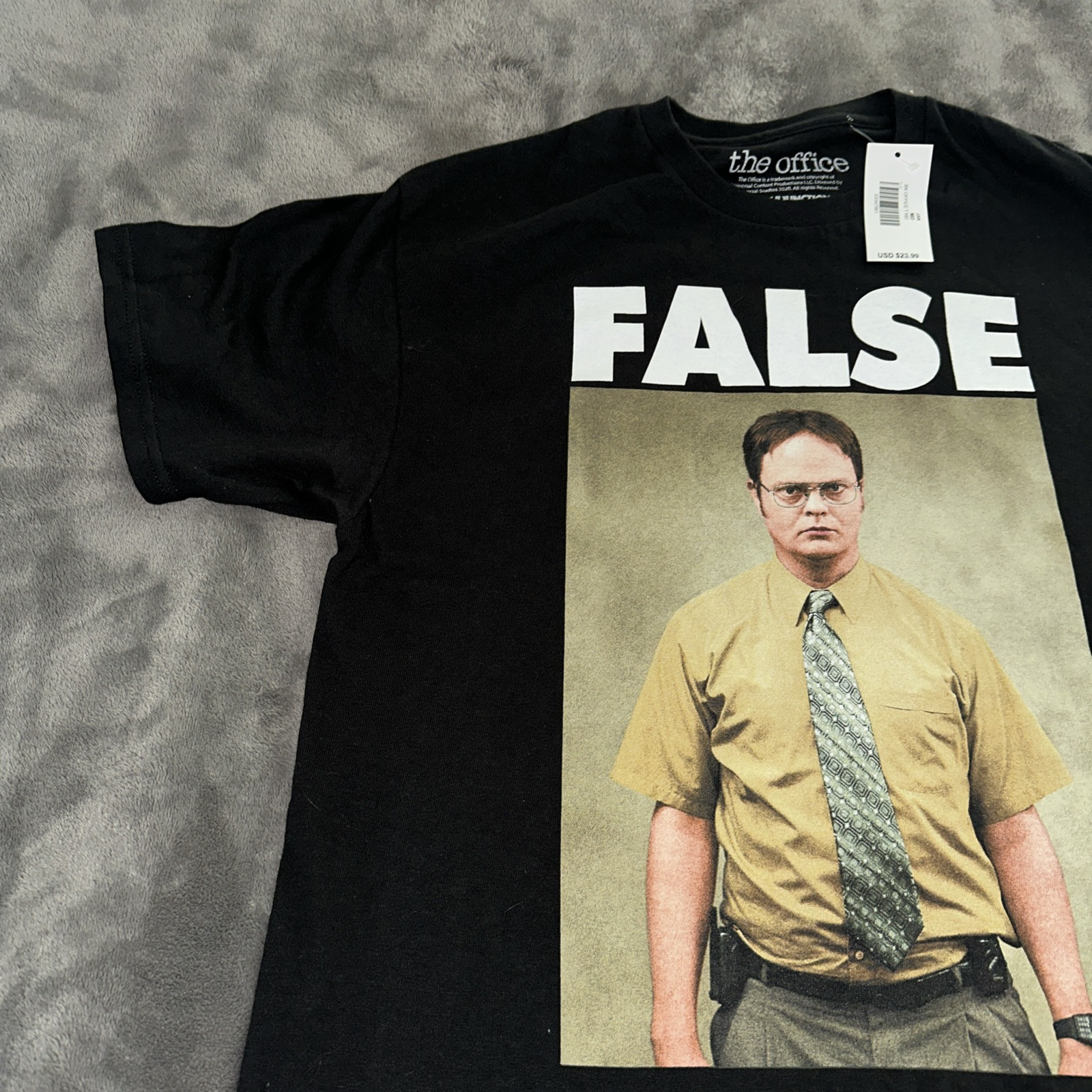 The Office “FALSE” Dwight Schrute Sz M Black Short Sleeve Ripple Junction NWT