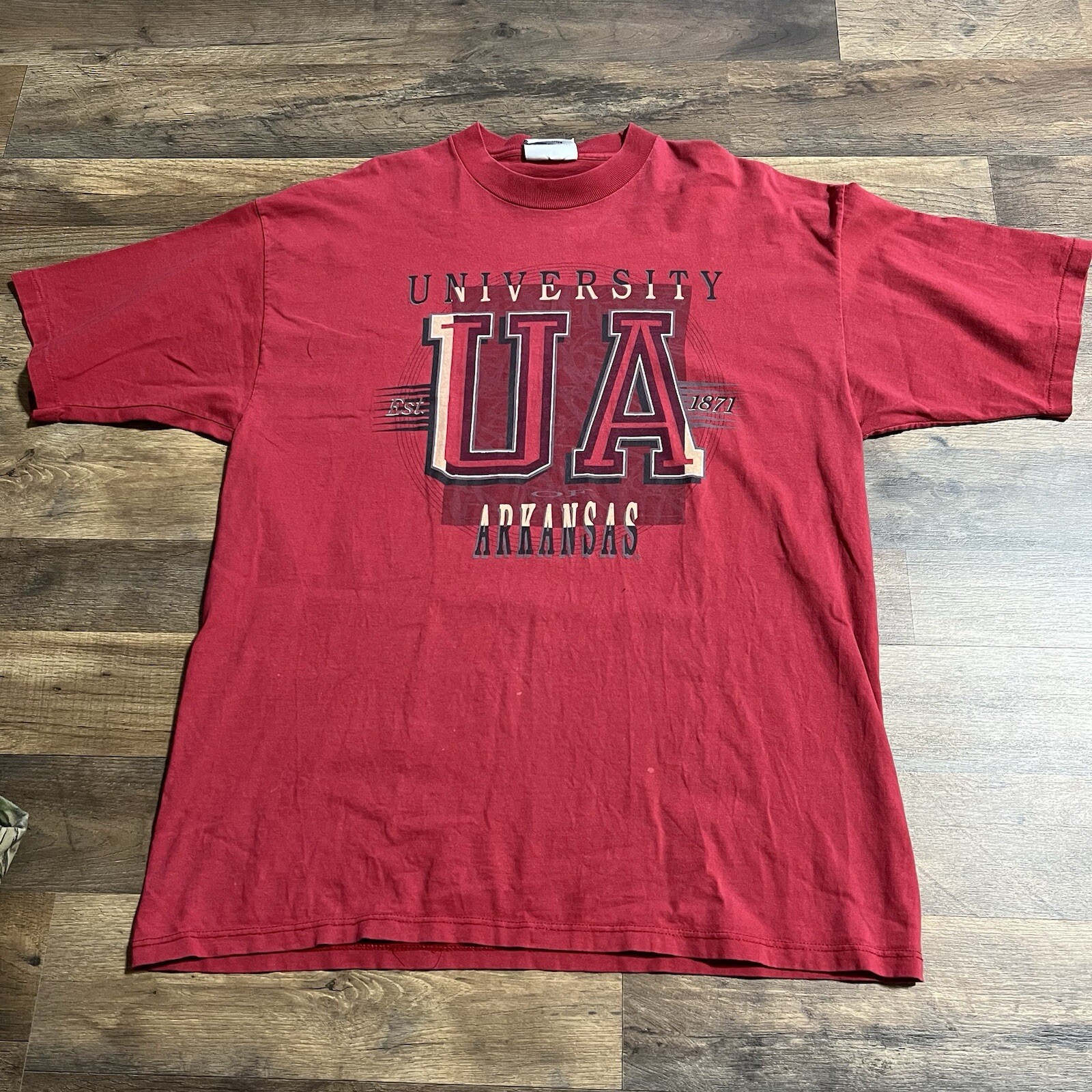 Vintage Crable University of Arkansas Mens Large L Red T Shirt Made in USA