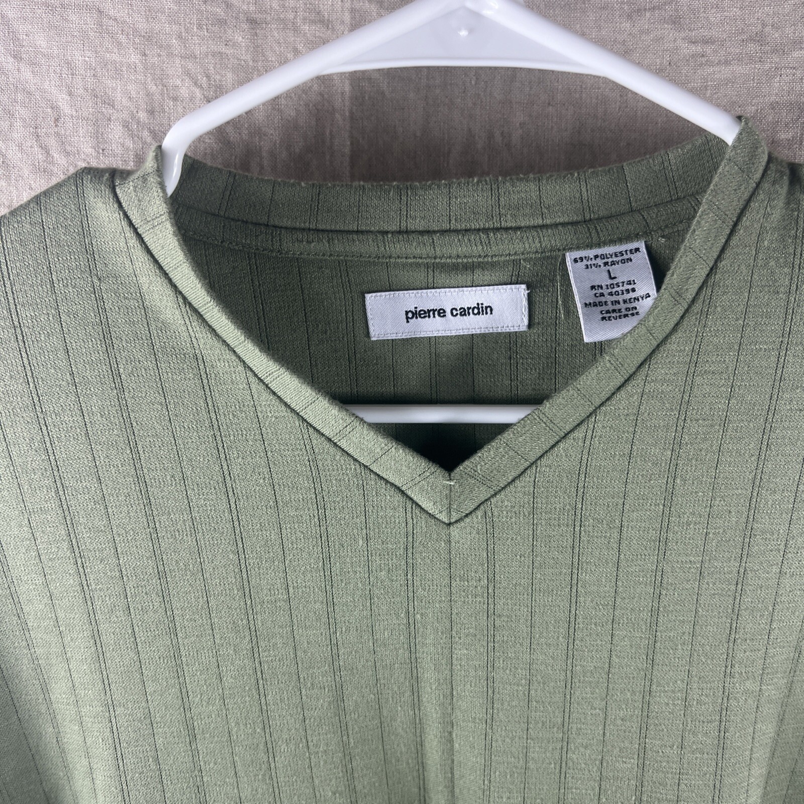 Pierre Cardin Men’s Green Short Sleeve V-Neck Casual Comfort Shirt Size Large