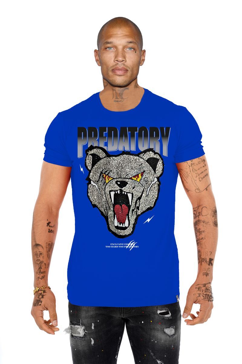 Avenue George V Paris T-Shirt Royal Wolf Rhinestone Men’s Sax Blue Tee Shirt