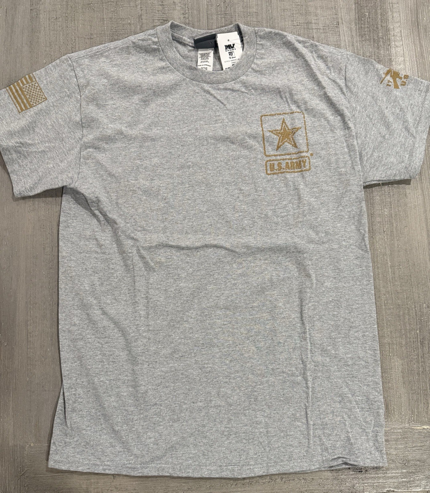 US Army Flag Logo Ash Gray Heather T-Shirt by MV Sport – Size XL – NWT