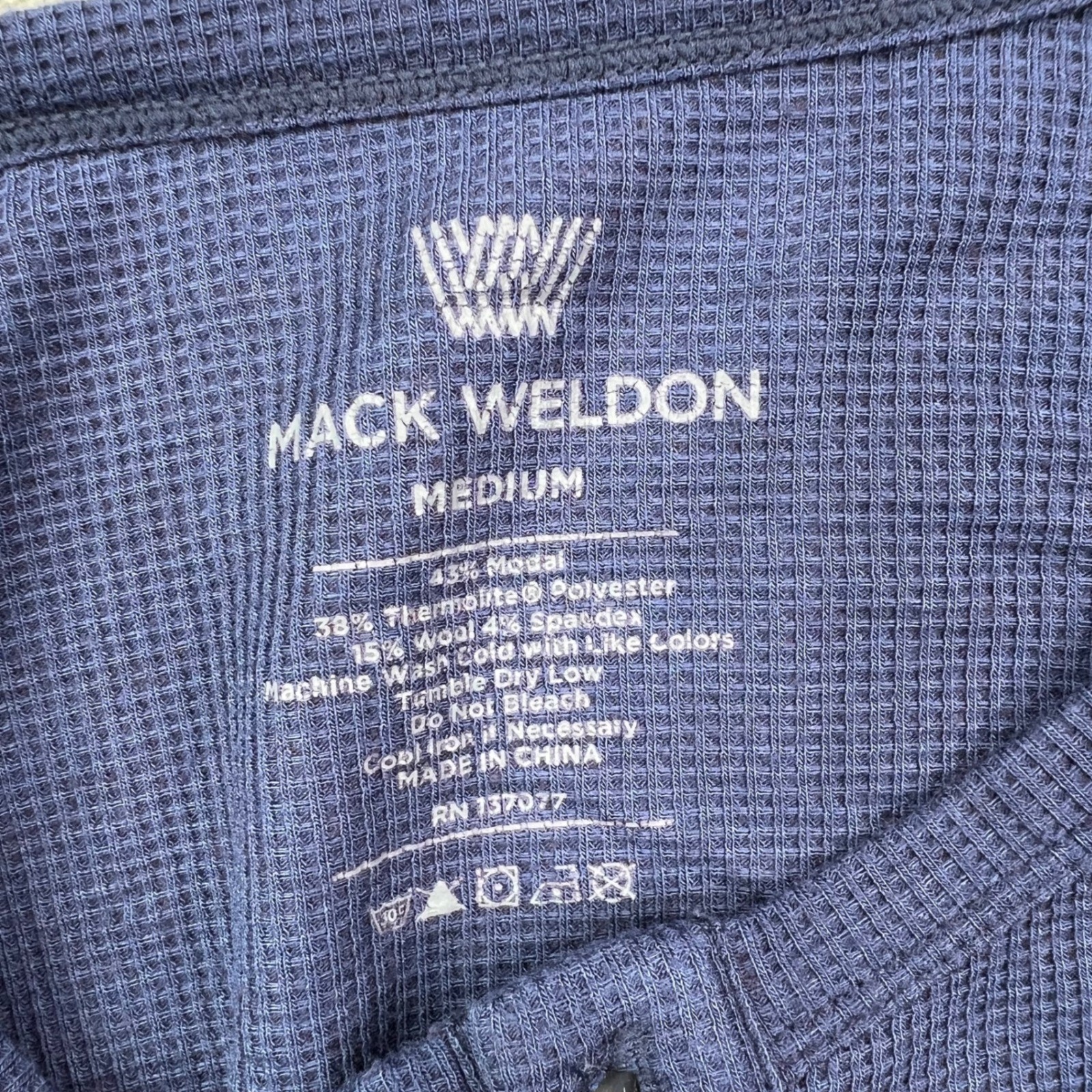 Mack Weldon Waffle Knit Henley Mens Medium Wool Blend Long Sleeve Thermal 2 Pack