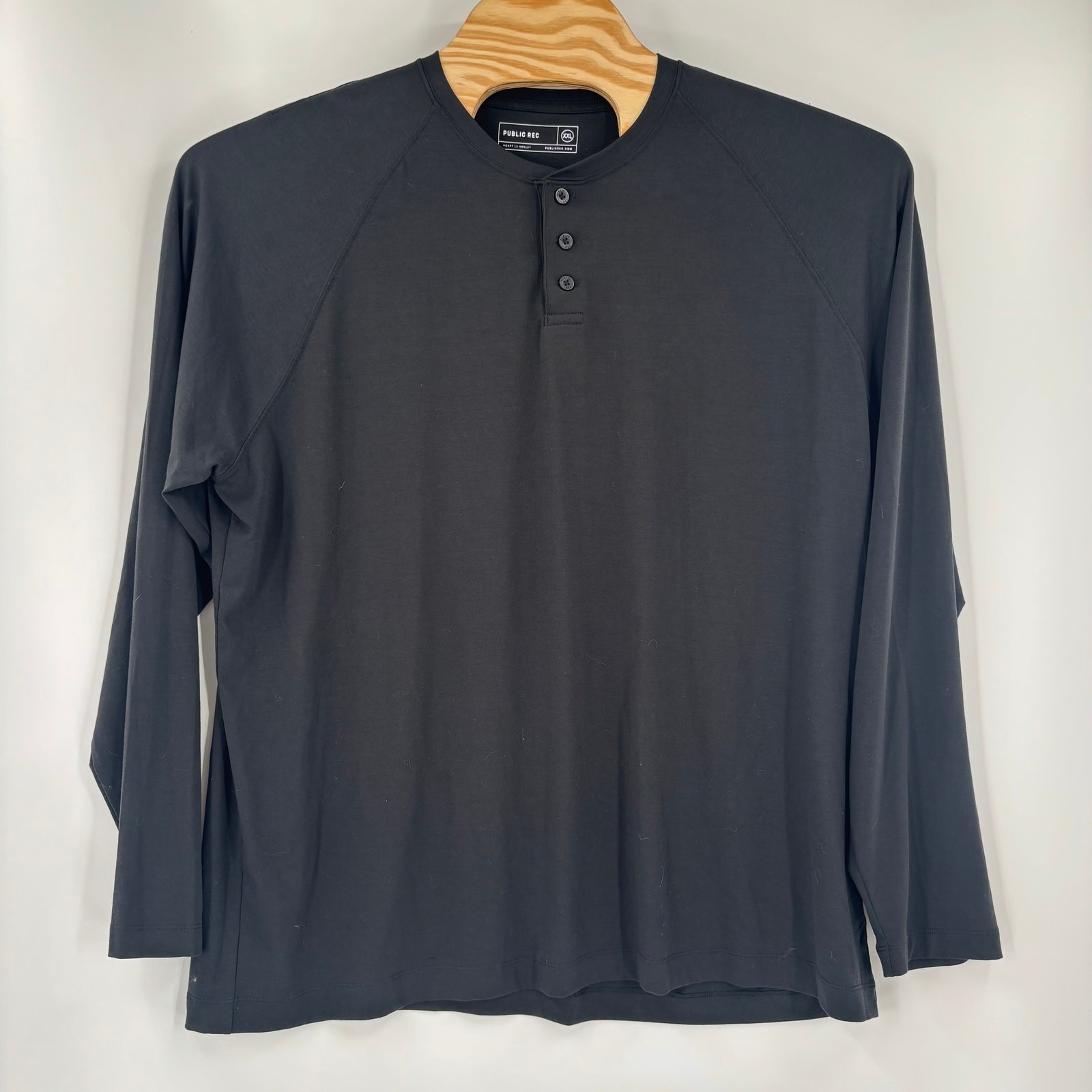Public Rec Mens 2XL Solid Black Long Sleeve Cotton Blend Henley Shirt