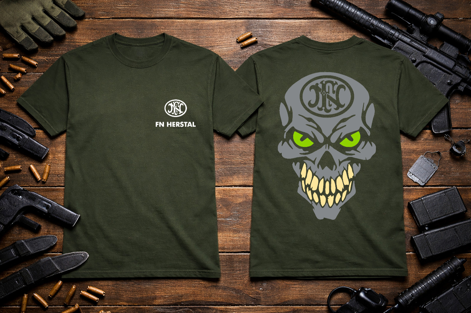 FN Herstal Skull T-Shirt Heavyweight S M L XL 2XL 3XL 4XL 5XL
