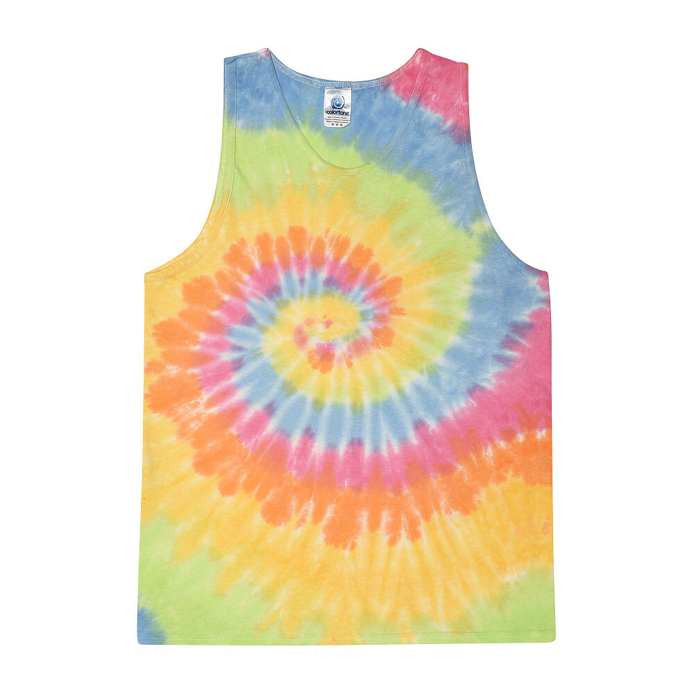 Multi-Color Tie Dye Tank Tops Sleeveless T-Shirts Adult Medium Colortone Cotton