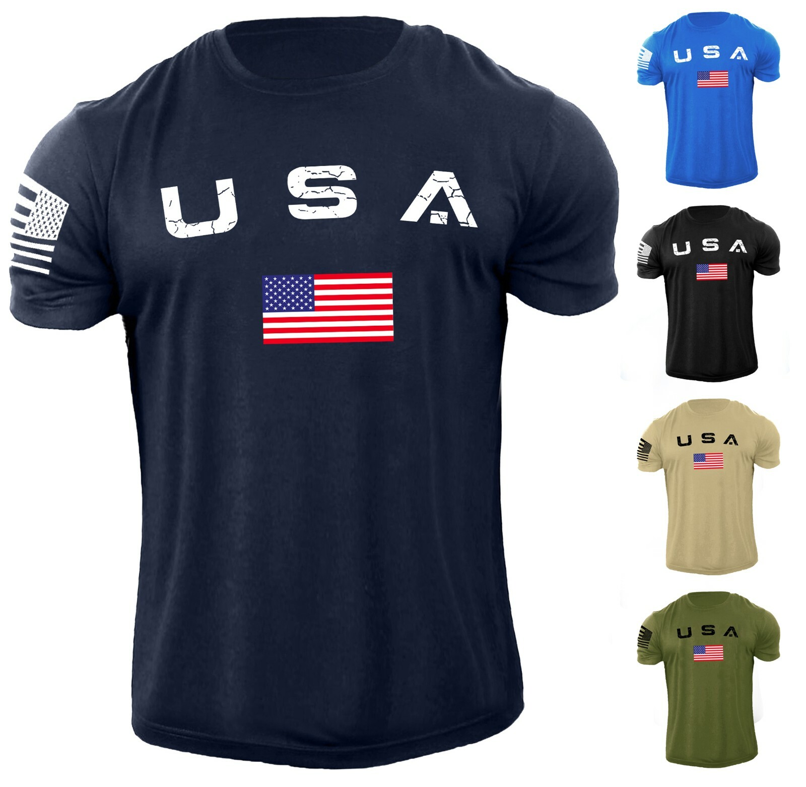New Men’s USA Flag T Shirt American Patriotic 100% Cotton