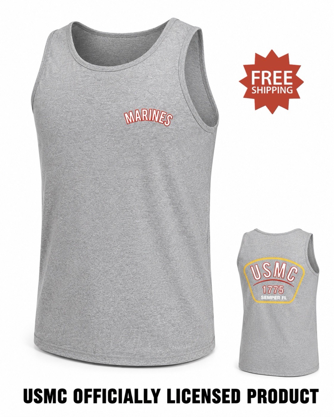 UNITED STATES MARINE CORPS – “USMC SEMPER FI” Gray Tank Top T-Shirt Sz L – NWT