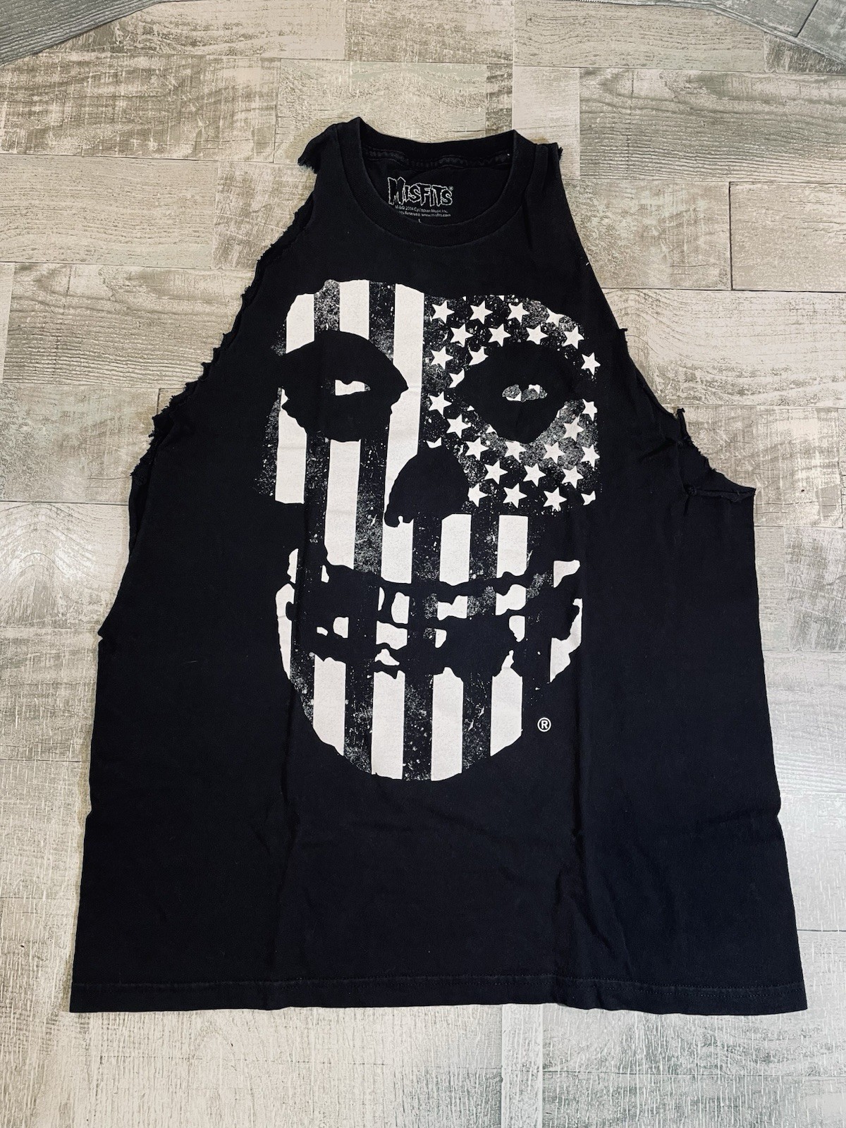 Misfits Men T Shirt Large Black Fiend Skull USA American Flag Tank Cut Off Arms