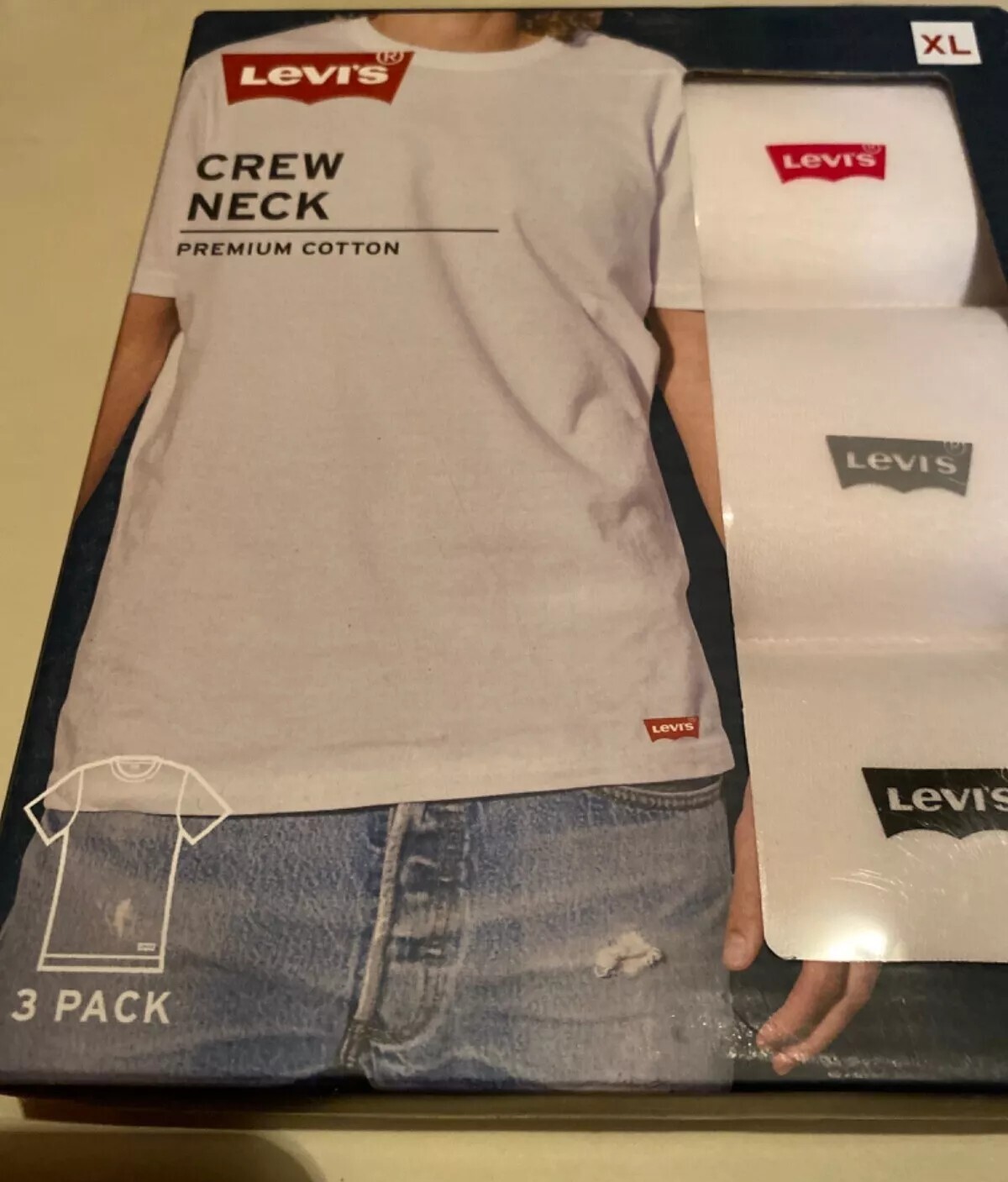 LEVI’S Men’s White 3Pack Crew Neck White T Shirts Premium Cotton Choose Size