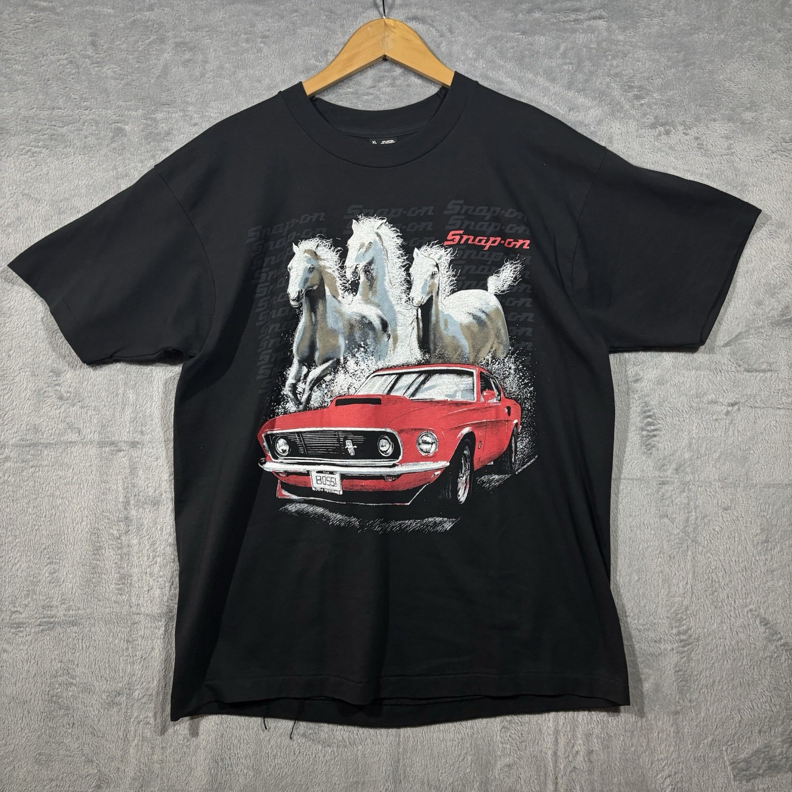 Vintage 90s Snap On Tools Shirt Men XL Black Mustang Horses Single Stitch USA