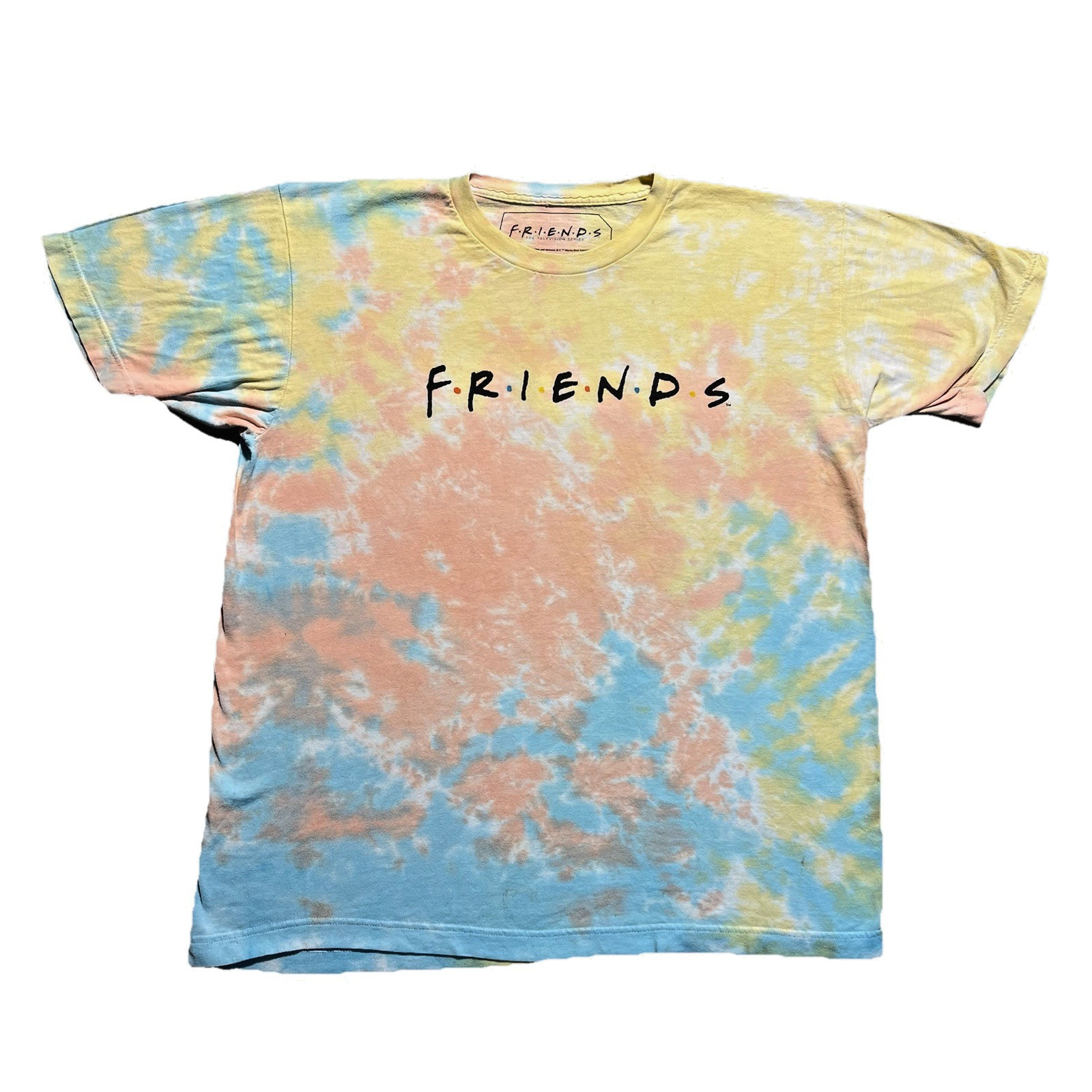 Friends T Shirt Mens L Colorful Rainbow Tie Die Retro 90s TV Show Logo Spell Out