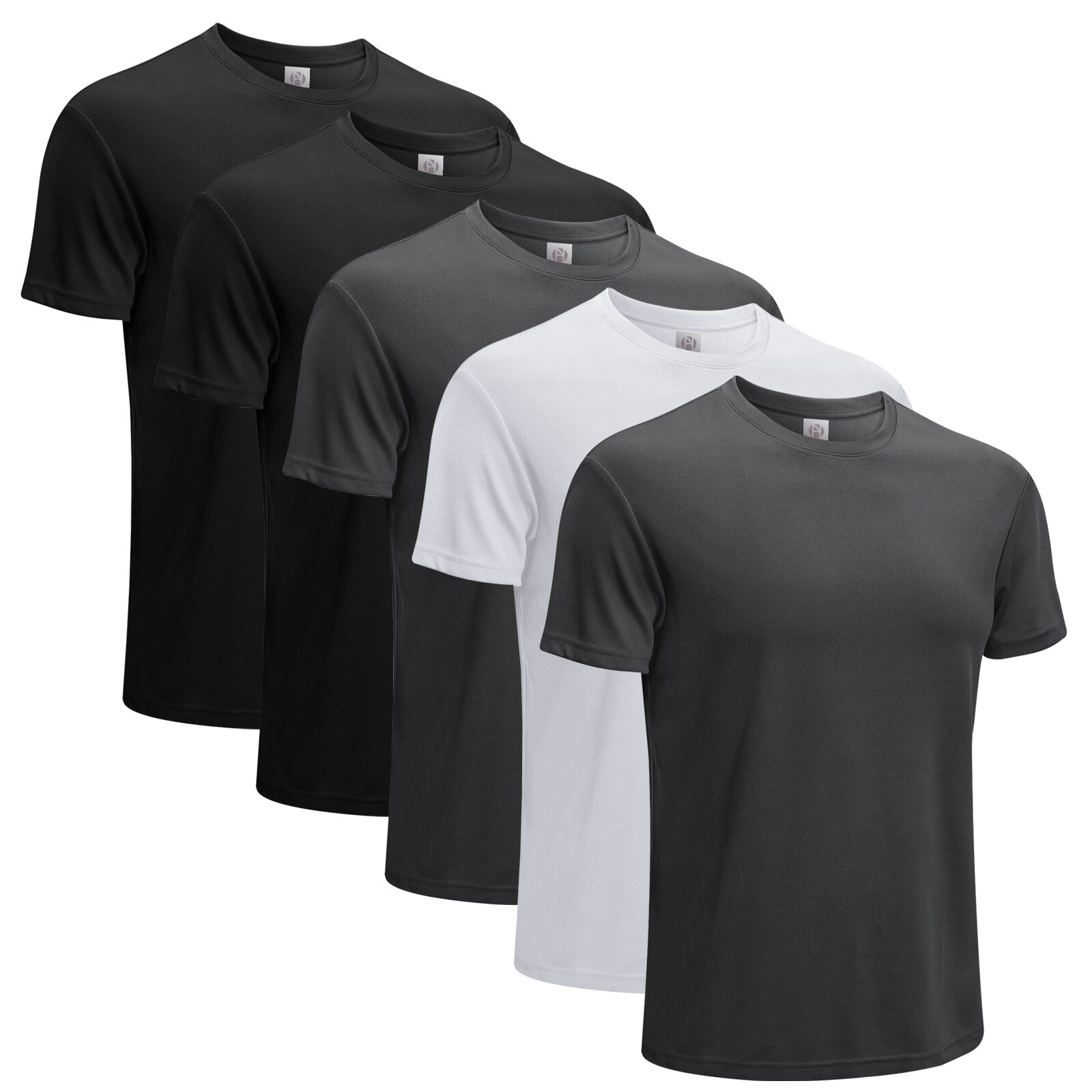 Pack of 5 Men Active Athletic Crew Neck T Shirts Running Workout Hiking Swim