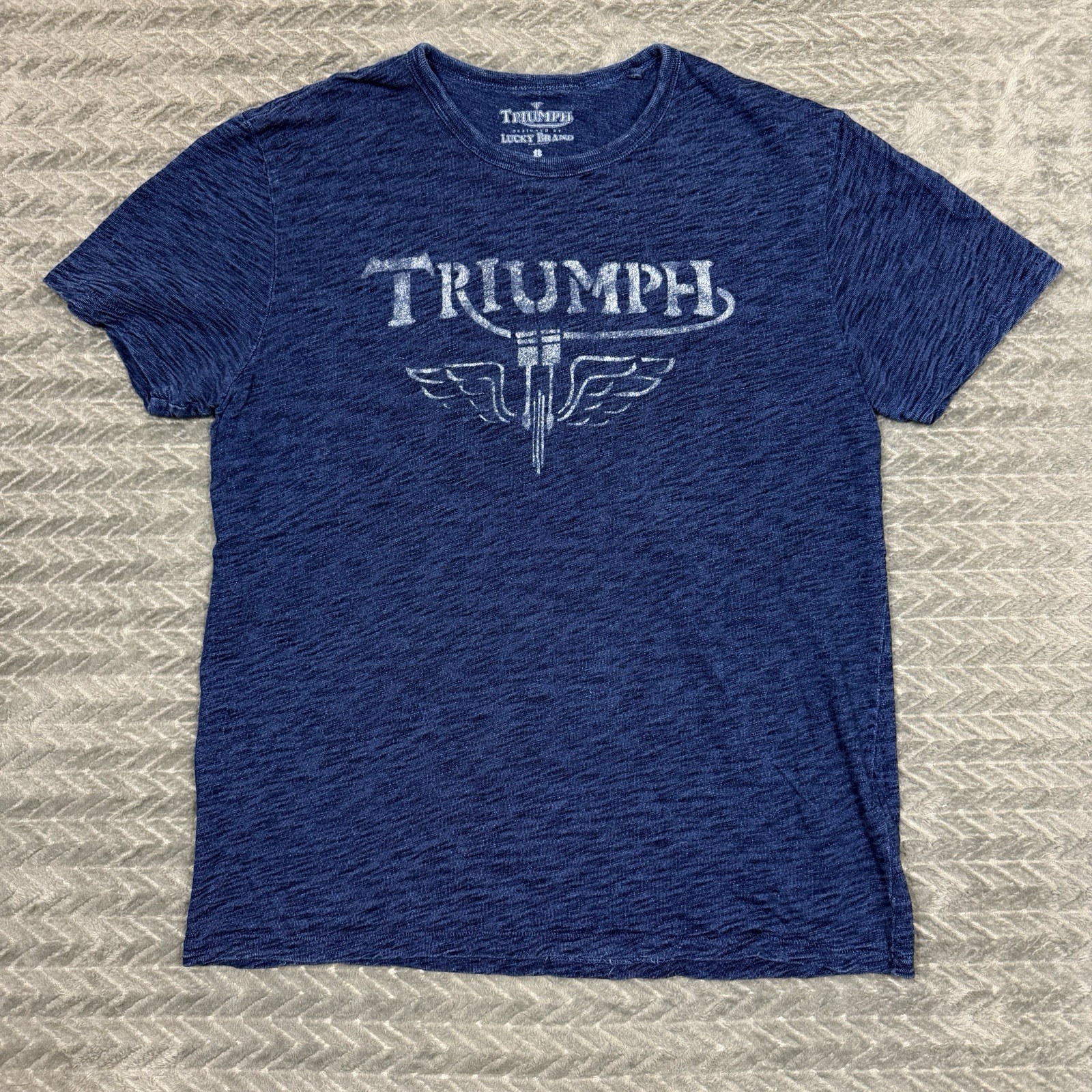 Lucky Brand Triumph Motorcycles Shirt Mens Large Blue Tee Vintage Look
