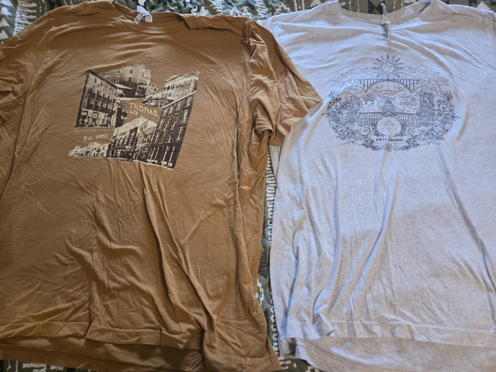 West Virginia & Thomas WV Tshirts Lot Of 2 XXL Bella Canvas