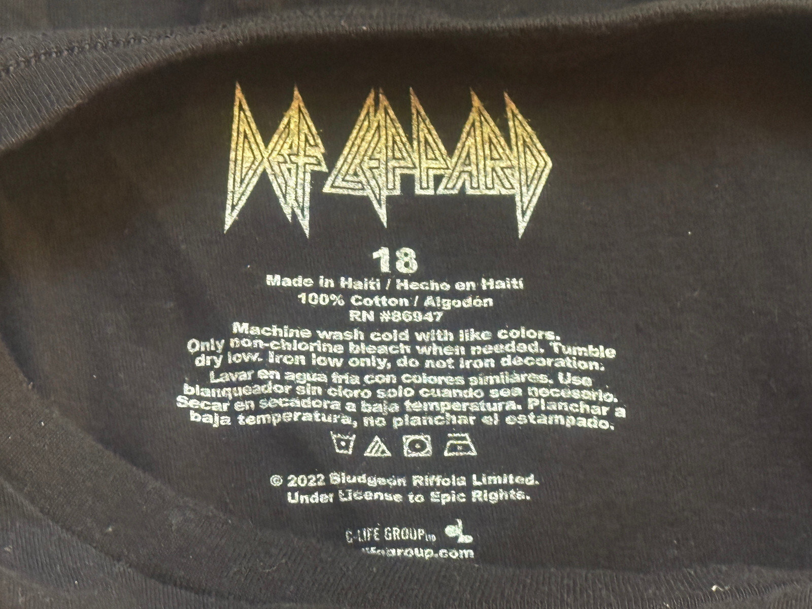 DEF LEPPARD Short Sleeve Crew Neck Black T-Shirt Size 18 (Small)