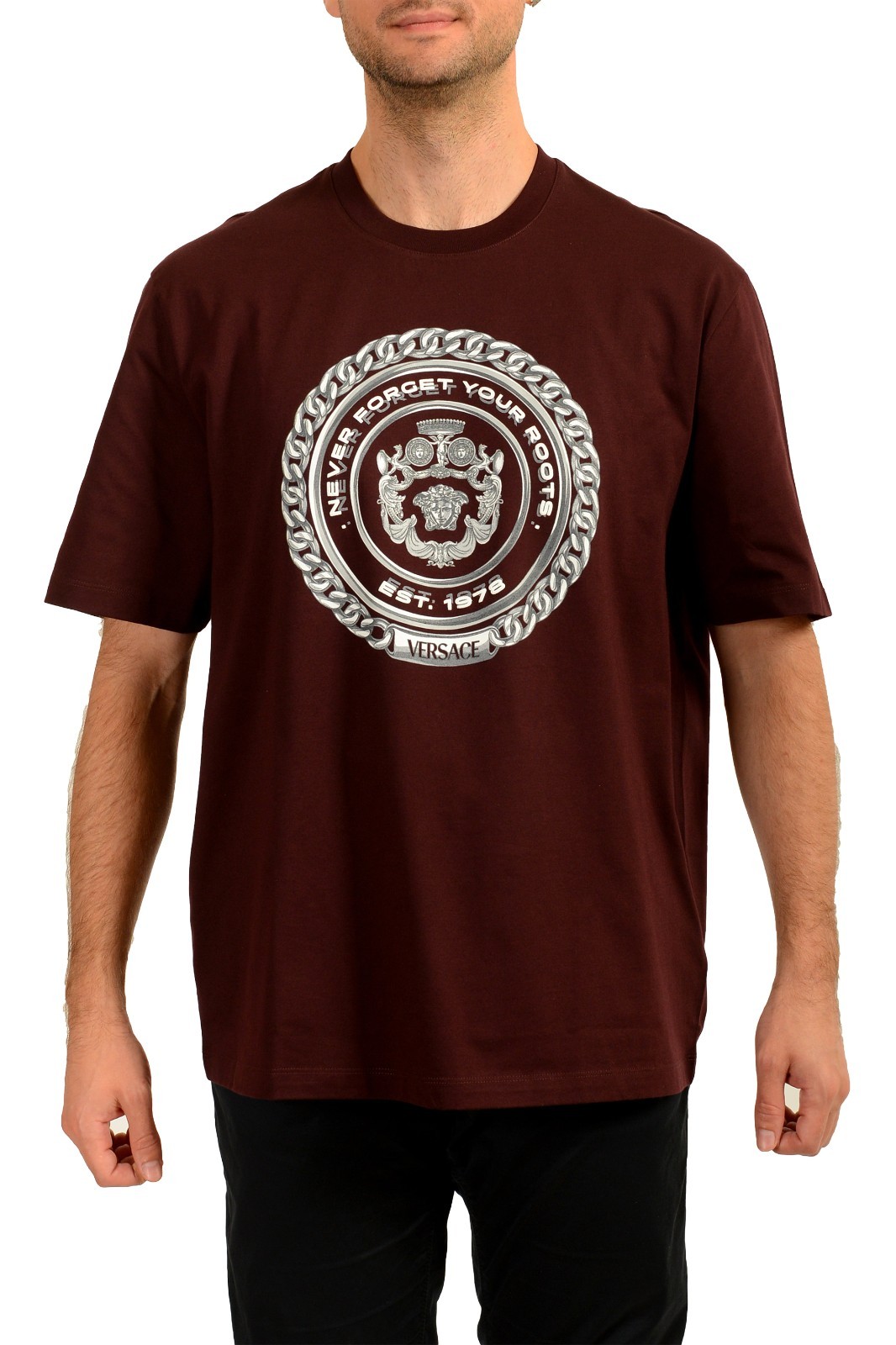 Versace Men’s Plum Logo Print Short Sleeve Crewneck T-Shirt US 3XL IT 58