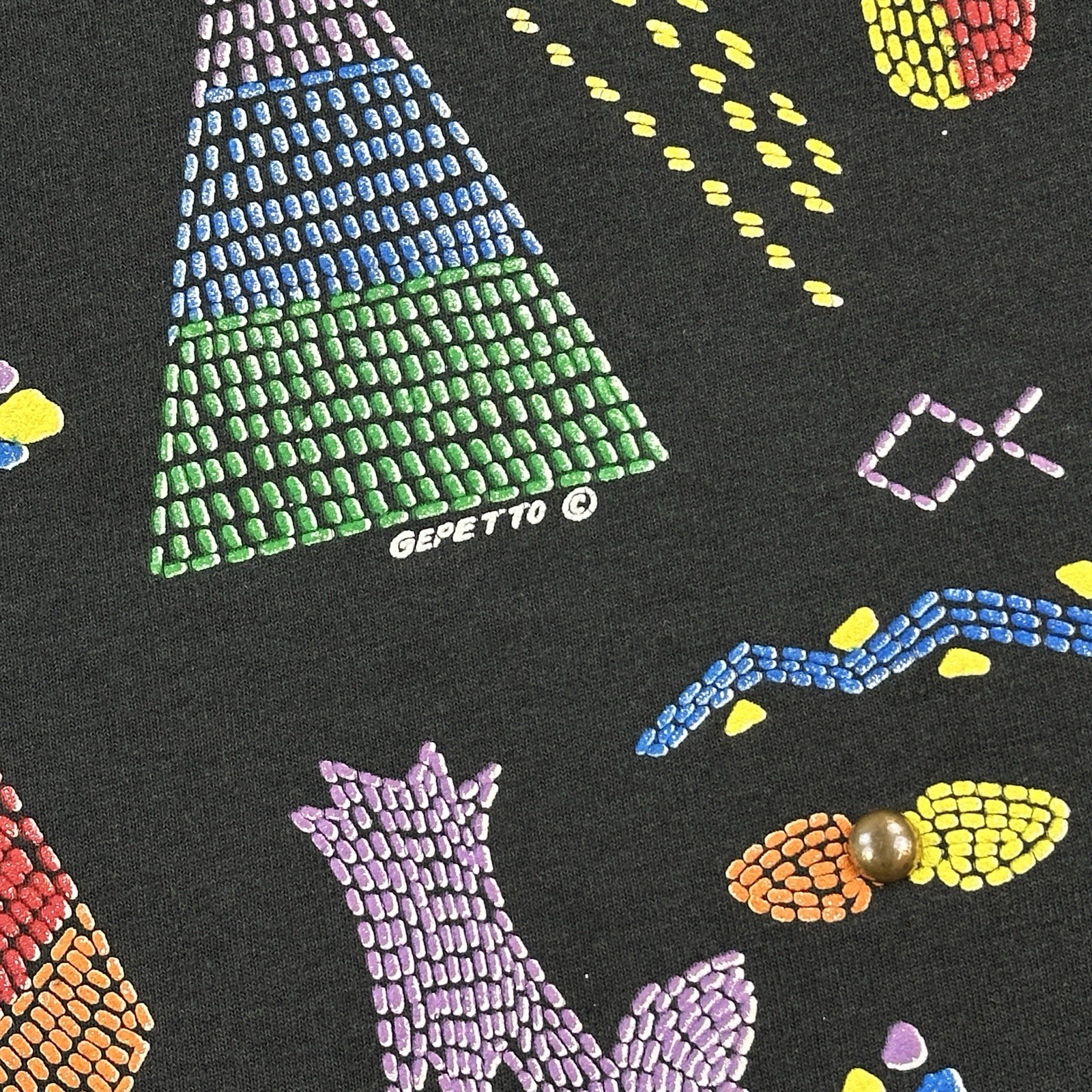 Vintage PGB Gepetto Shirt Mens 2XL Black Southwestern Beaded Gem Studded Art Tee