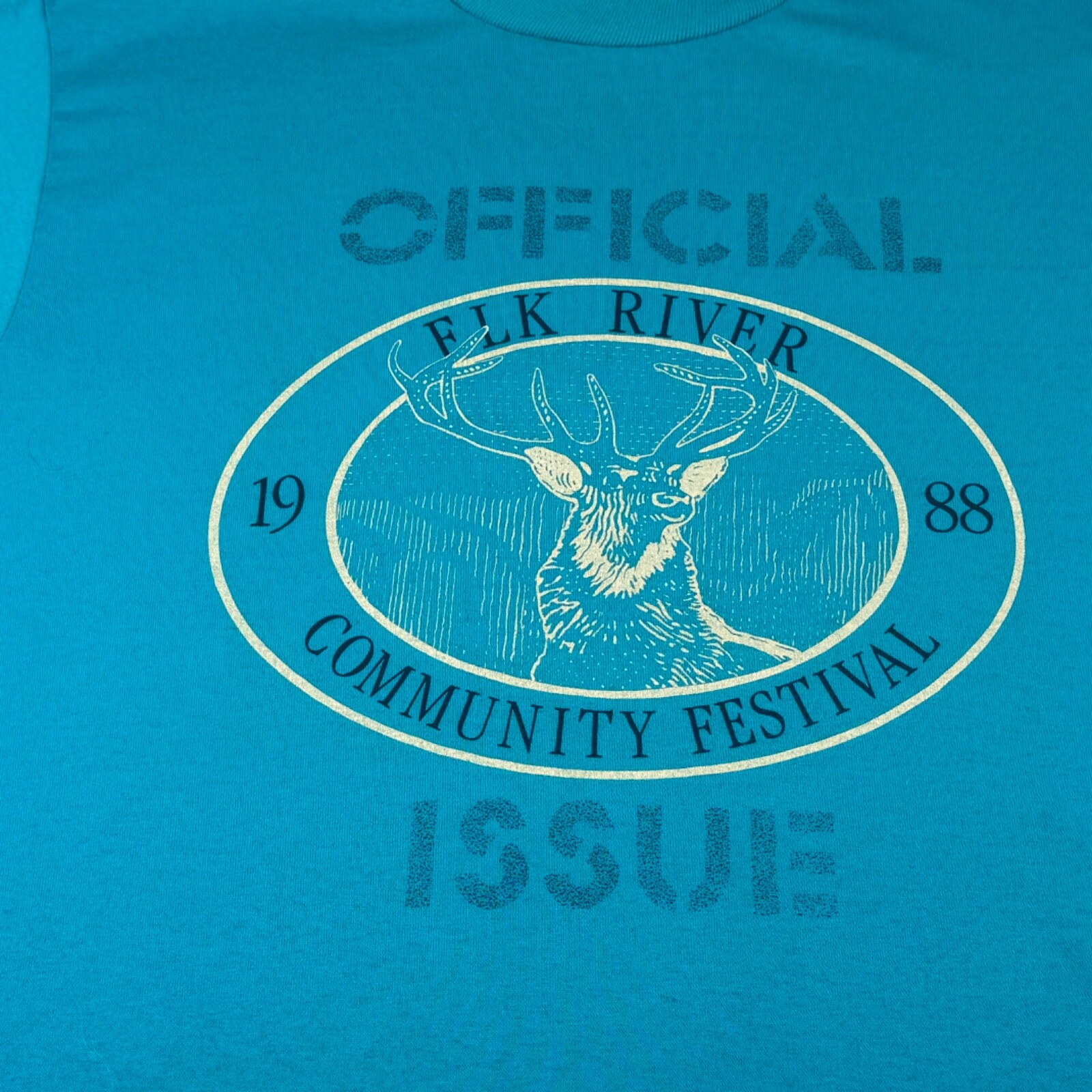 Vintage Elk River Shirt Adult Large Turquoise Single Stitch Minnesota Mens 90s