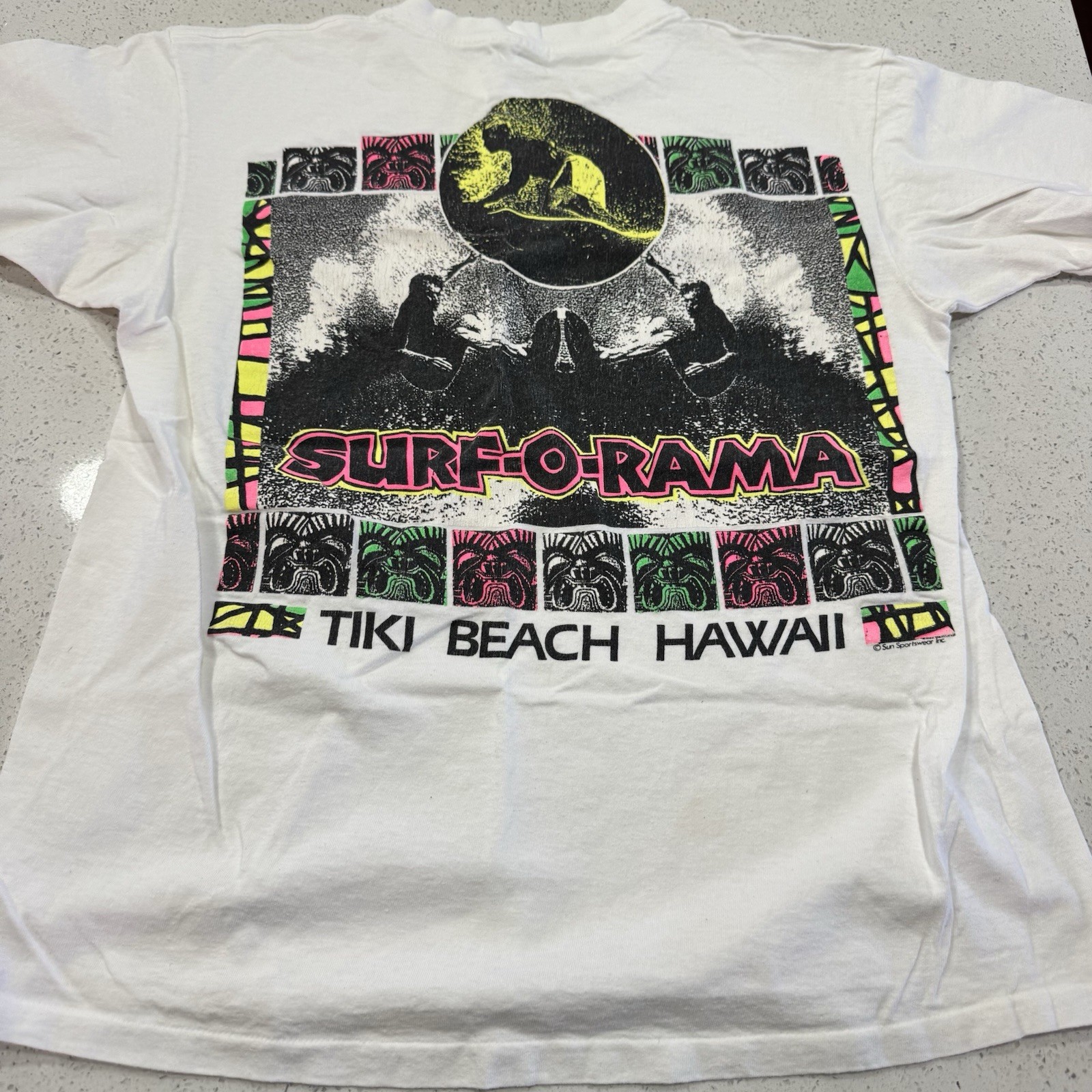 Vintage T Shirt Men Dual Double Side Single Stitch USA Tiki Beach Surf 90s Neon