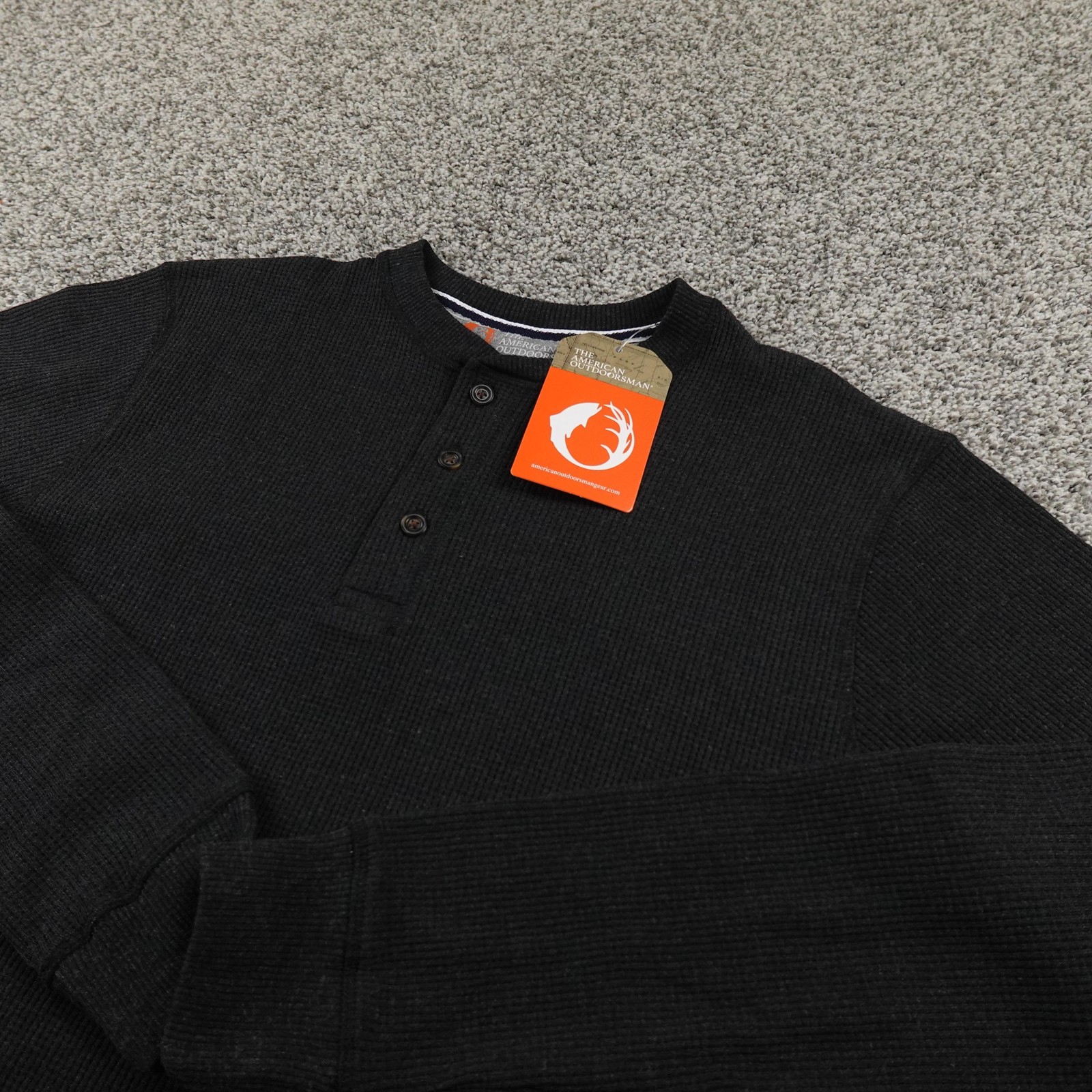 NEW American Outdoorsman Shirt Mens M Black Waffle Knit Thermal Henley Outdoor
