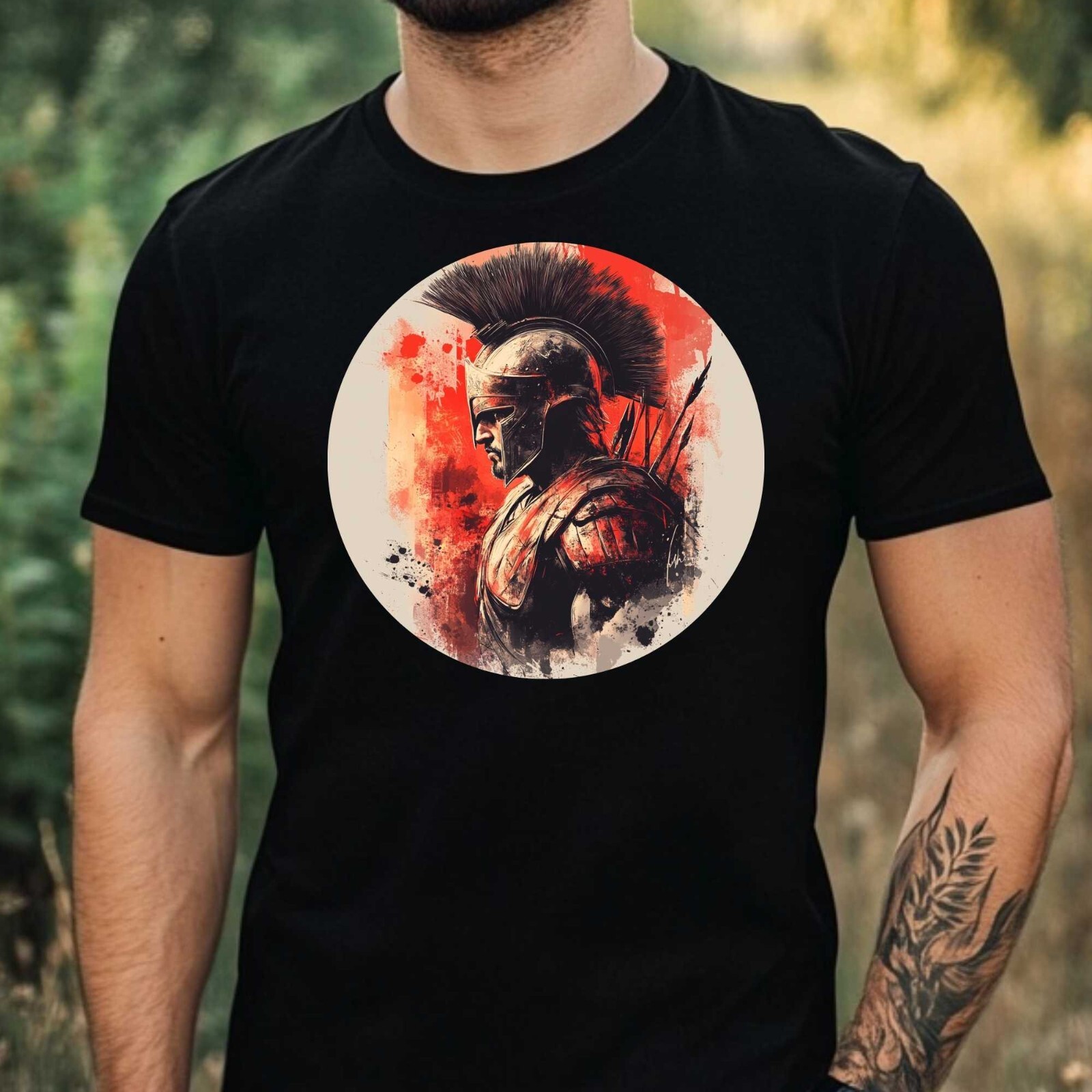 Mens Achilles Warrior Motif Cotton T-Shirt Size XS to 5XL
