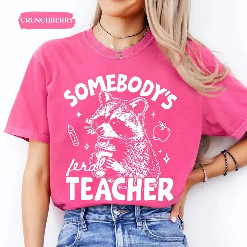 Funny Raccoon Teacher Shirt Cute Feral Educator Graphic Tee Gildan Unisex Gift