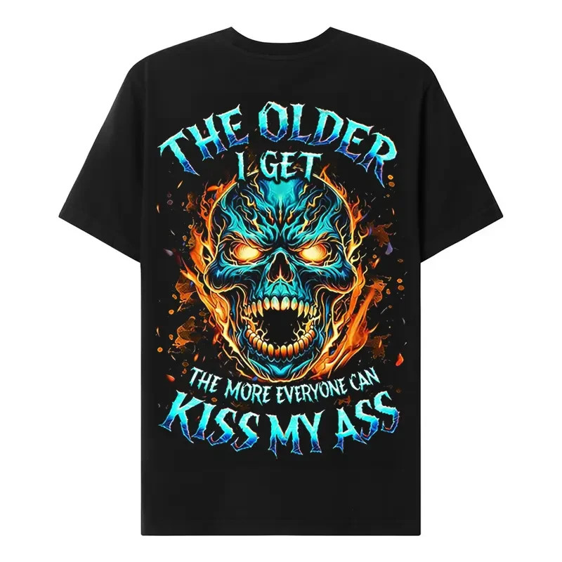 Custom Skull Flaming Skull Funny Quote Gothic Graphic Biker T-Shirt Unisex Tee