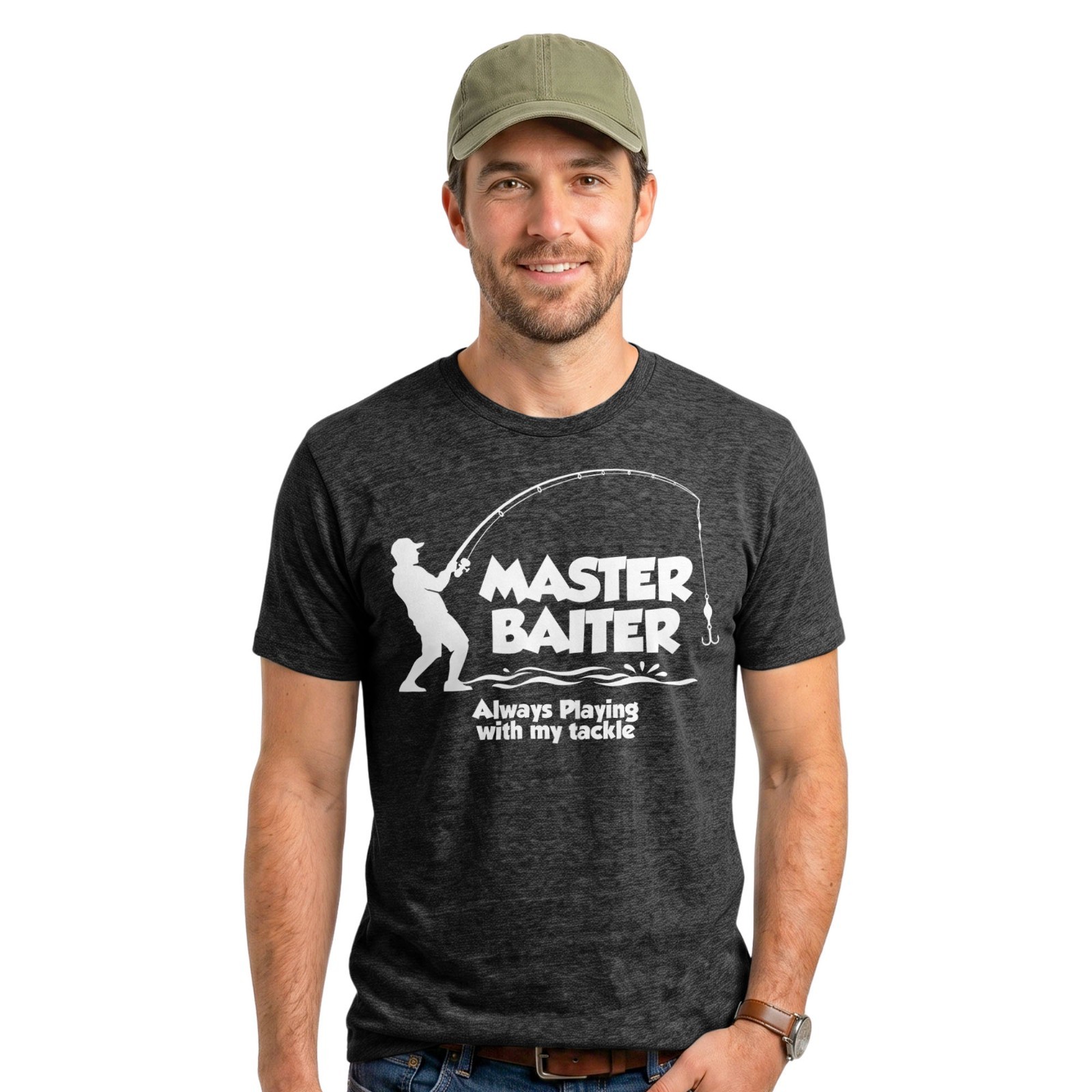 Funny Fishing Master Baiter T-Shirt Angler Fisherman Angling Dad Joke Tee