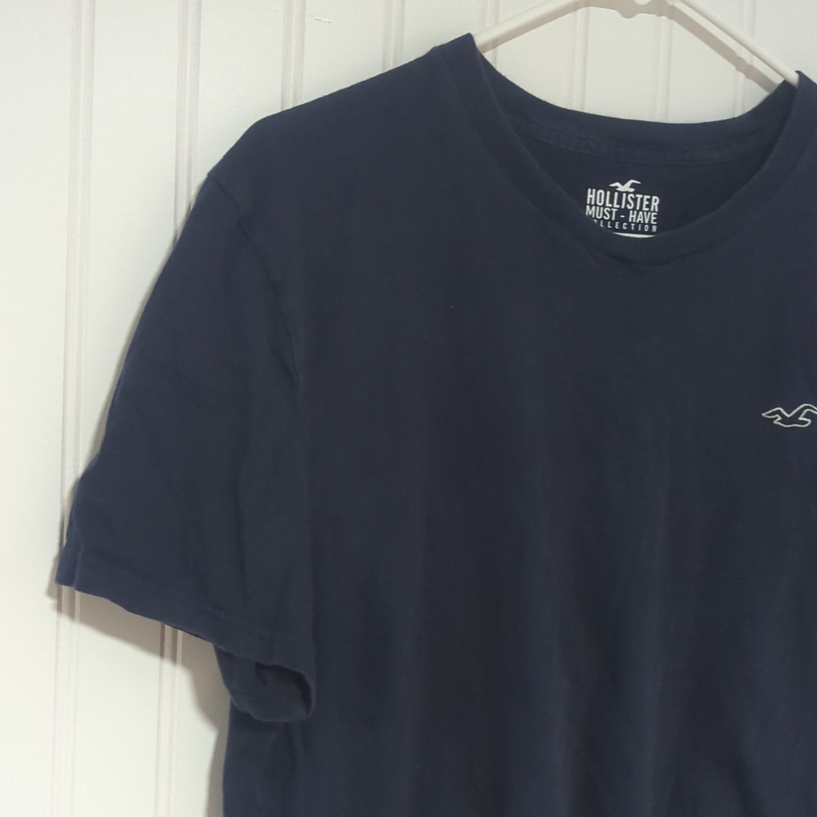 Hollister Navy Solid Cotton Knit Crew Neck Short Sleeve Logo Seagull Tee Mens L