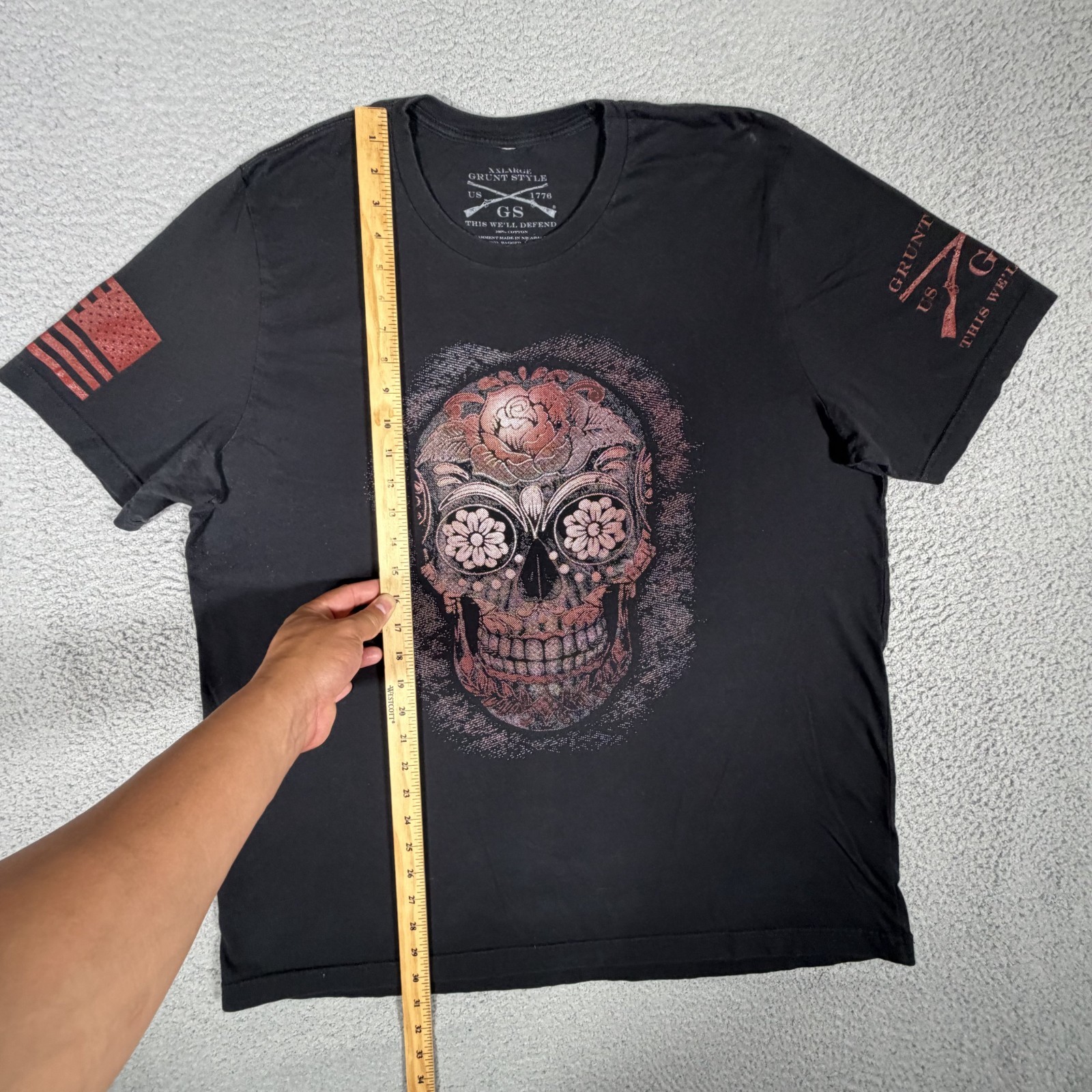 Grunt Style Shirt Mens XXL Black Floral Skull 100% Cotton Casual Preppy Logo