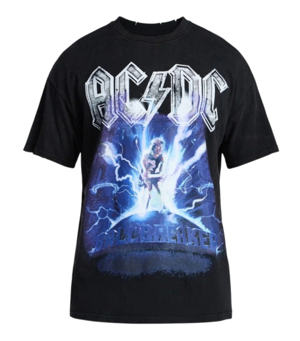 AC/DC Graphic Mineral Wash Band Tee w/ Short Sleeves, in Black Size: L. Men’s.