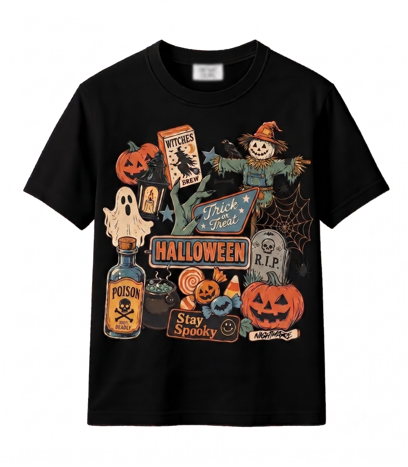 Retro Halloween Graphic T Shirt Vintage Trick or Treat Tee Spooky Collage Fall