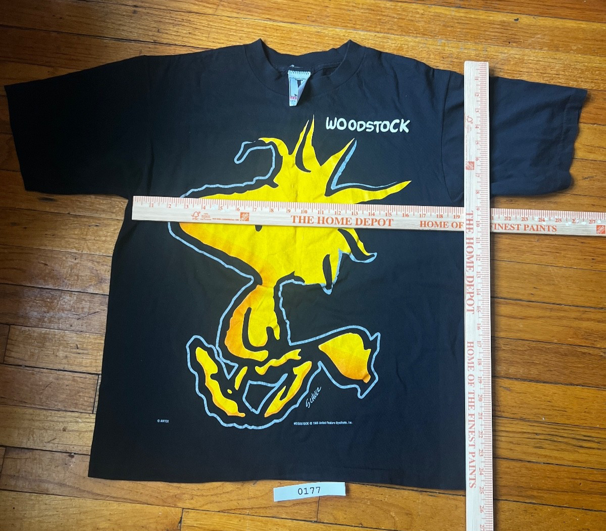 VTG Woodstock Peanuts T Shirt L Schulz Made in USA 90s ©1965 Comic Cartoon AOP