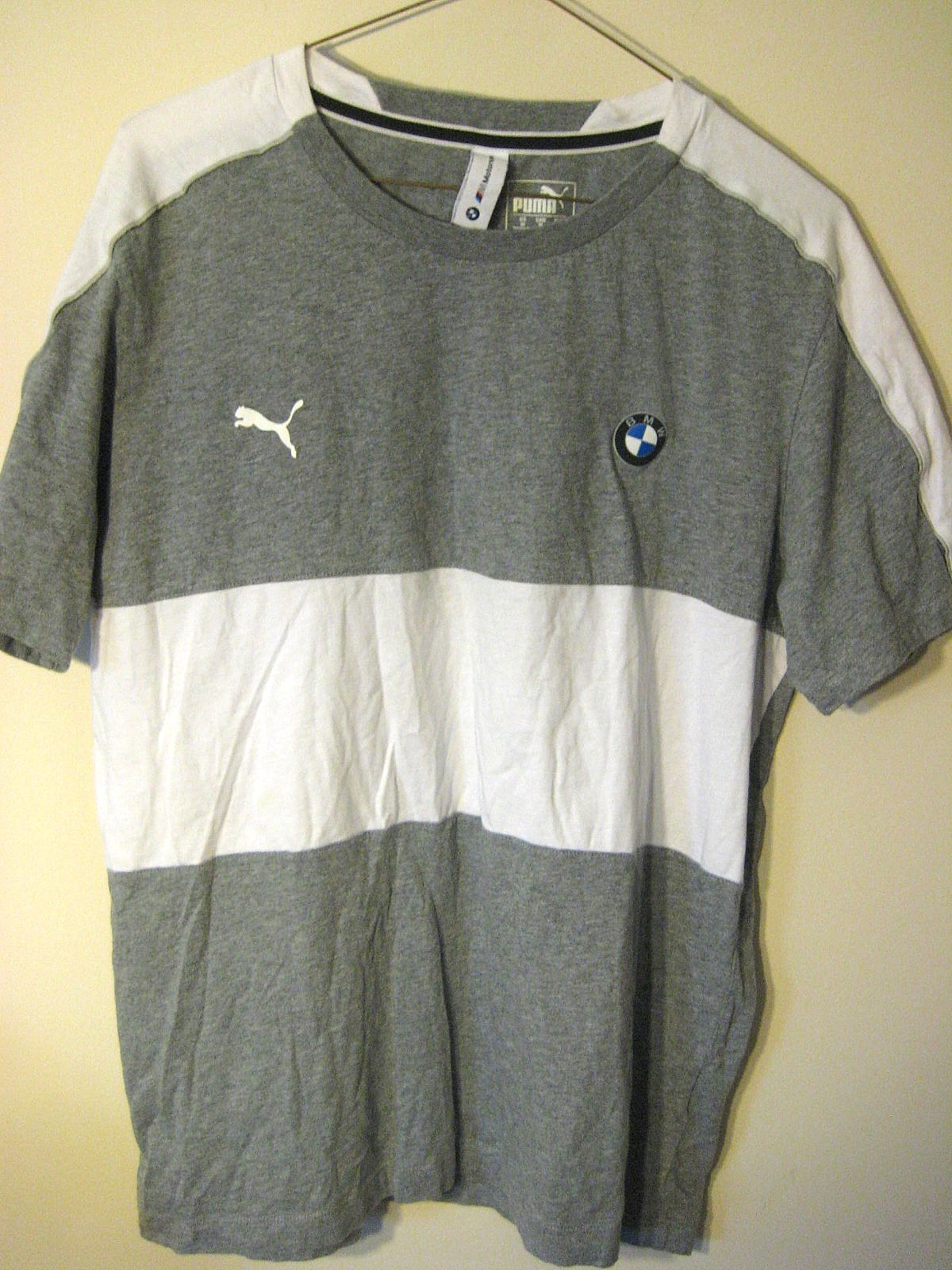EUC- BMW Motorsport M Series PUMA Gray/White Cotton T-Shirt Mens Size Medium